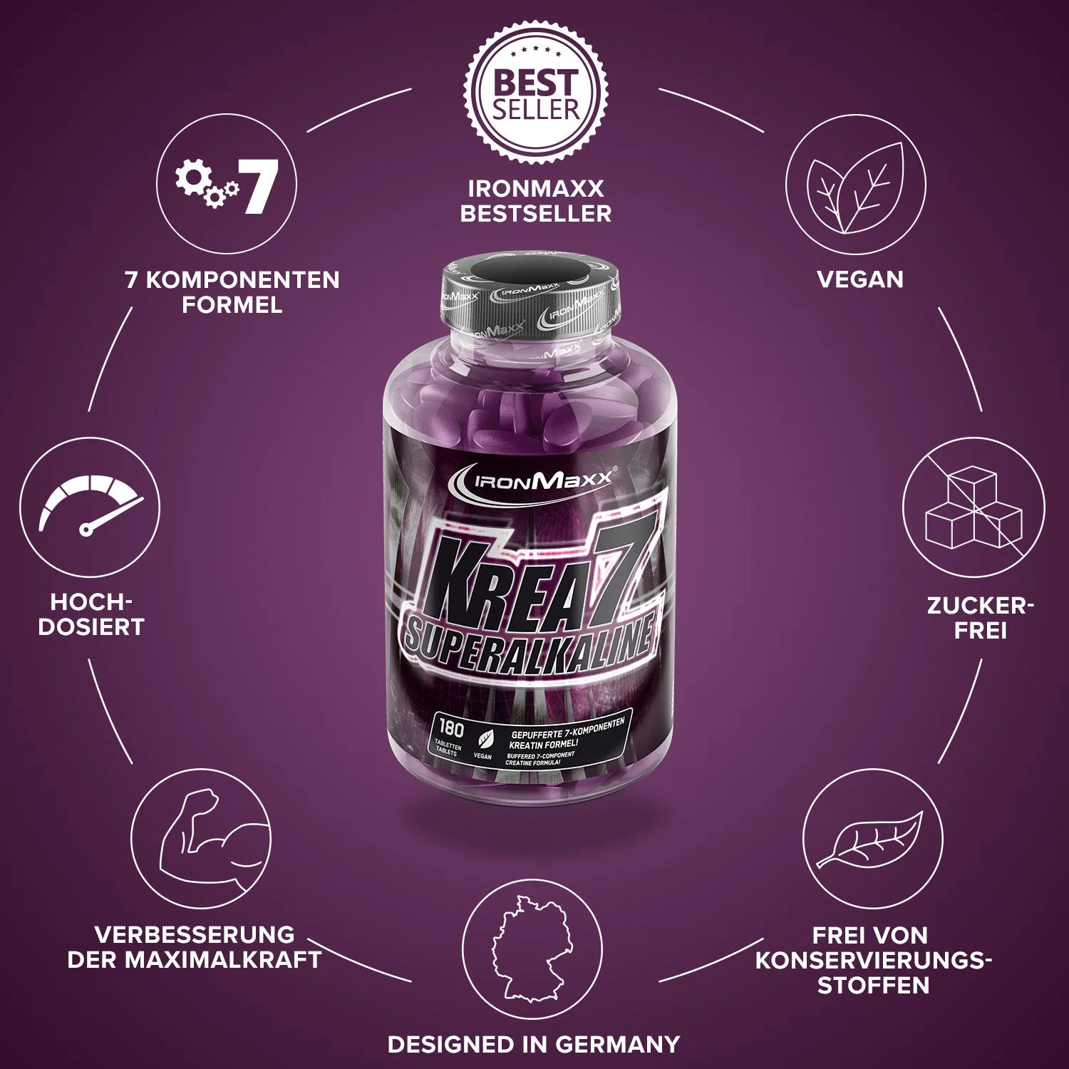 IronMaxx Krea7 Superalkaline Creatin Tabletten 180 Stück