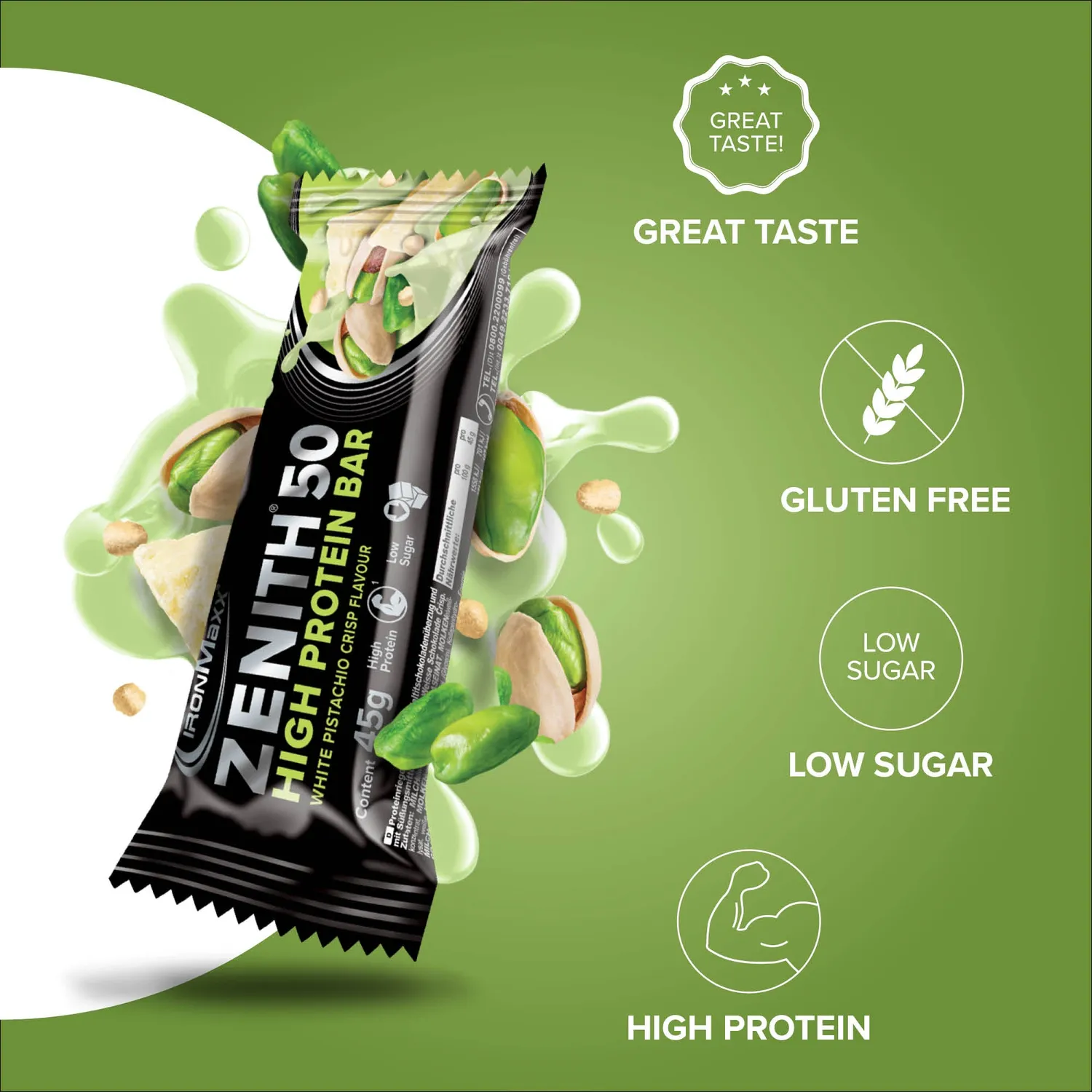 IronMaxx Zenith 50 Proteinriegel 45g White Pistachio