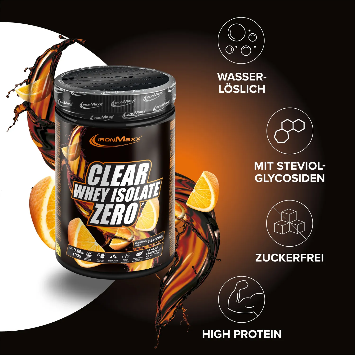 IronMaxx Clear Whey Isolate ZERO Cola Orange 400g zuckerfrei
