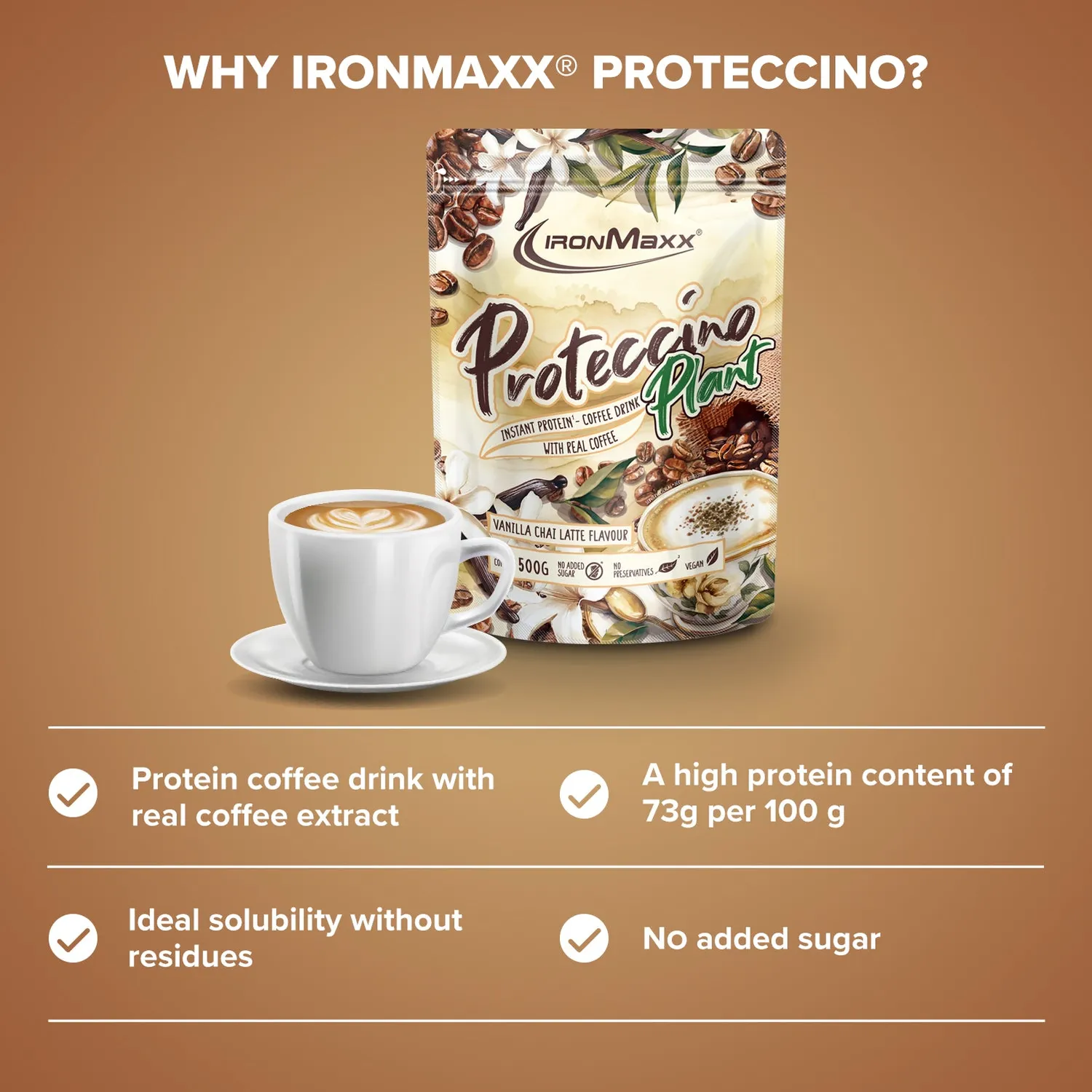 IronMaxx Proteccino Plant Protein Kaffee 500g Vanilla Chai