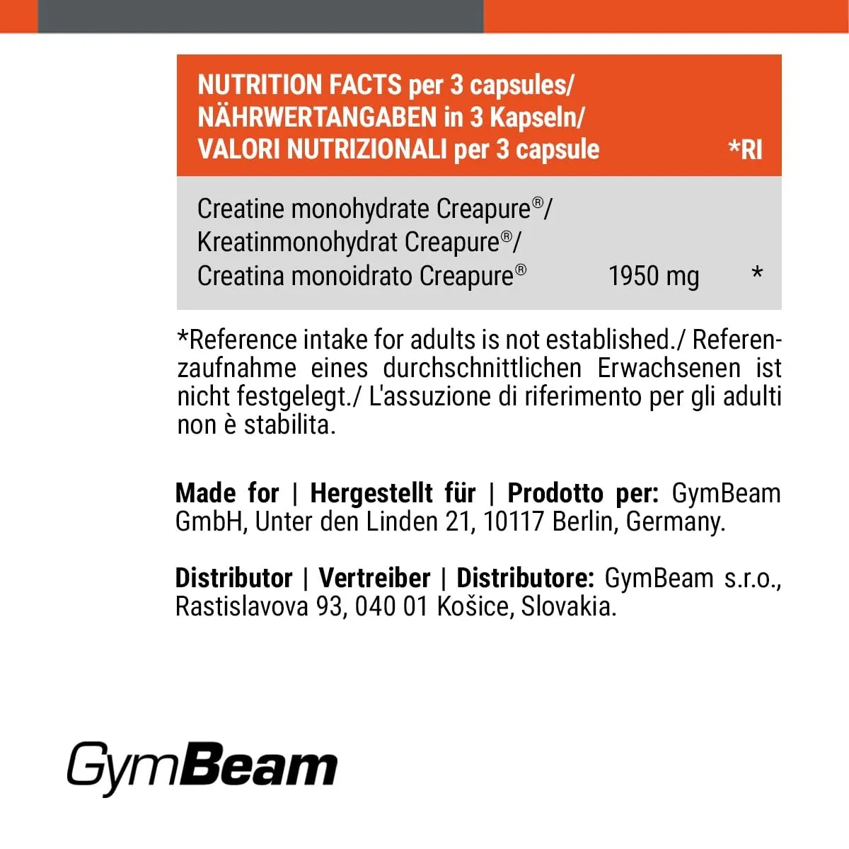 GymBeam Creatin Creapure Kapseln 120 caps
