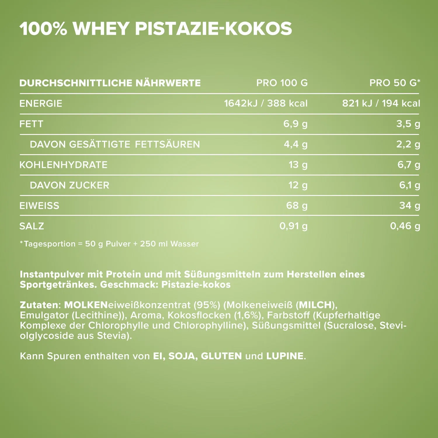 IronMaxx 100% Whey Proteinpulver 500 g Pistazie Kokos