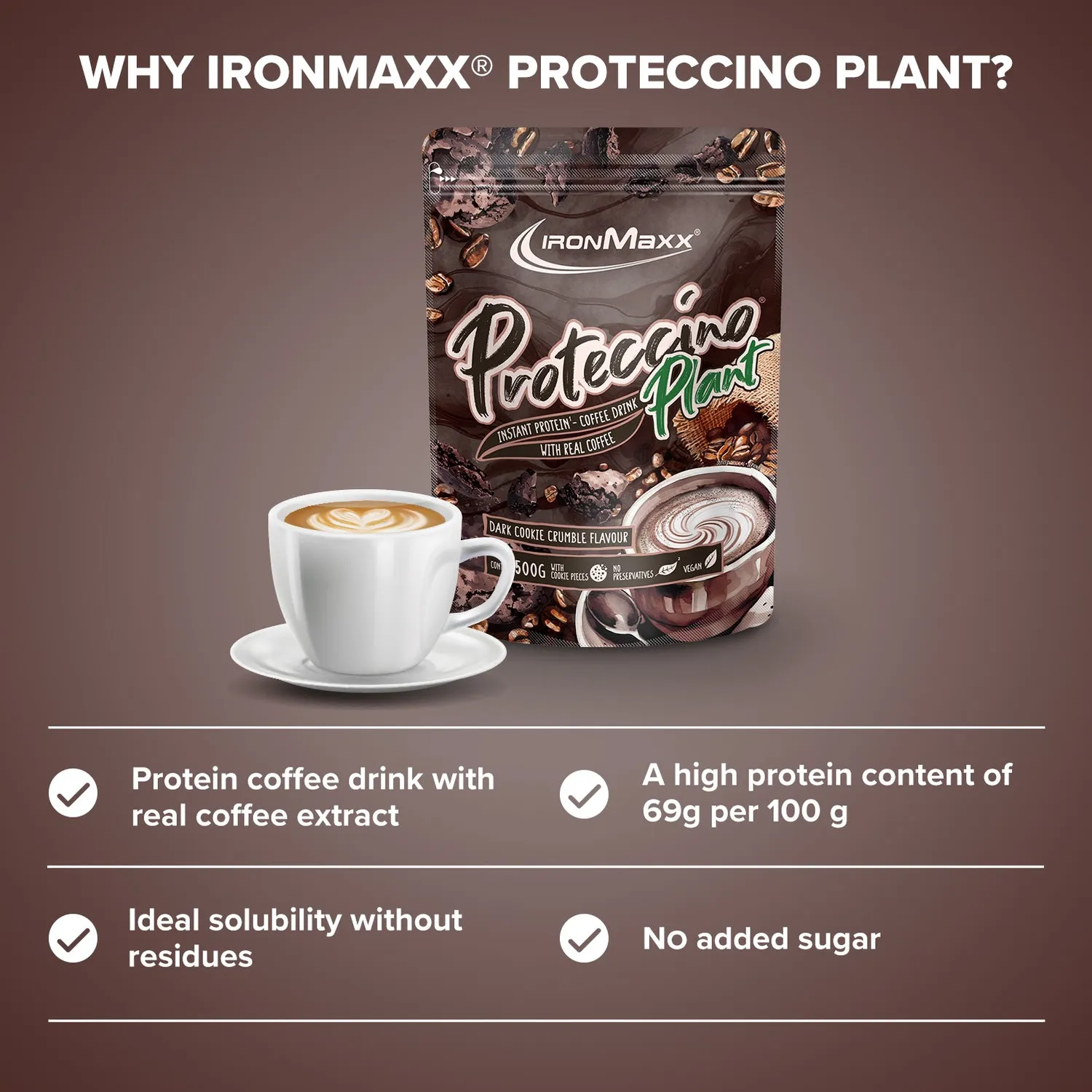 IronMaxx Proteccino Plant Proteinpulver 500g Cookie Vegan