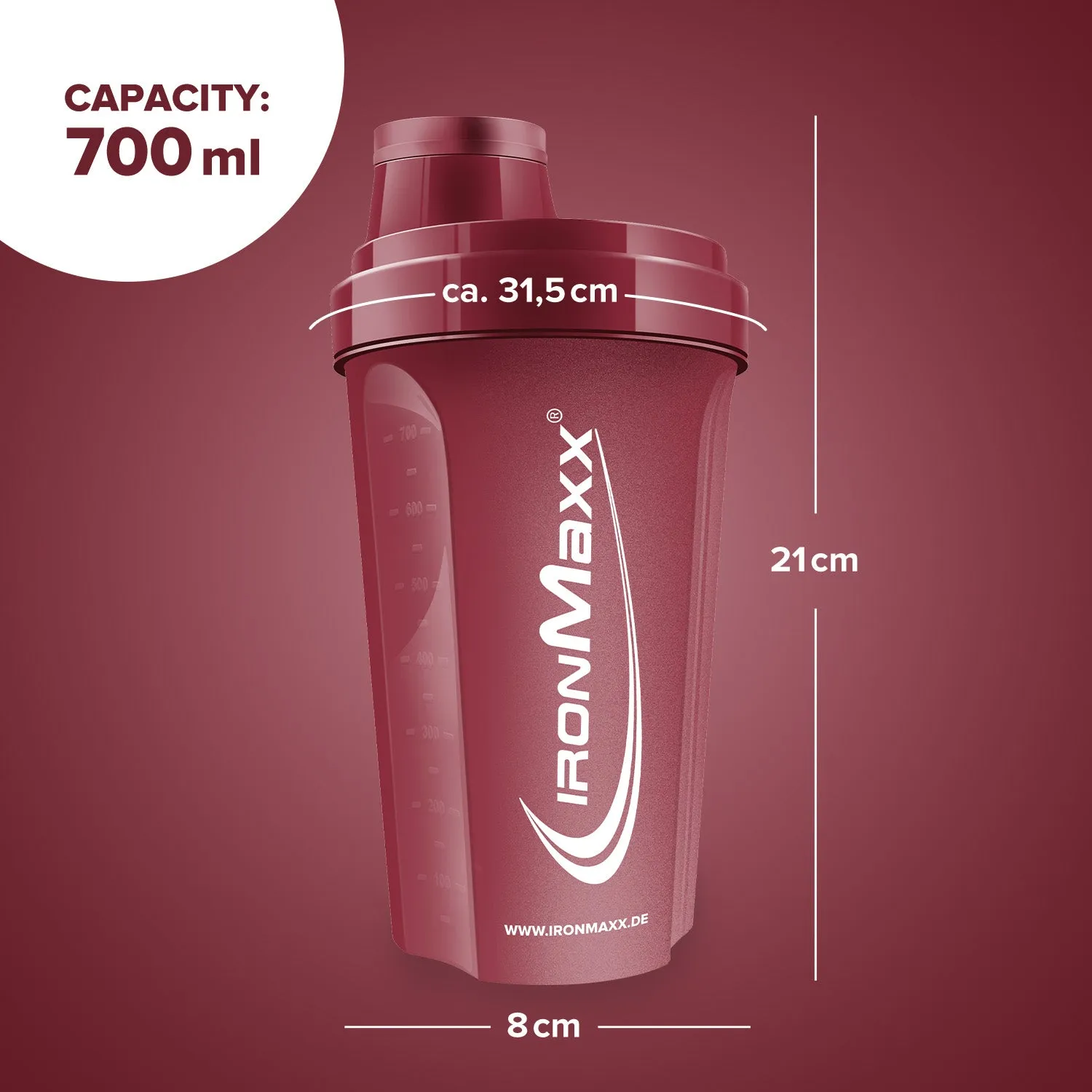 IronMaxx Shaker 700ml Cozy Red Eiweißshaker mit Sieb