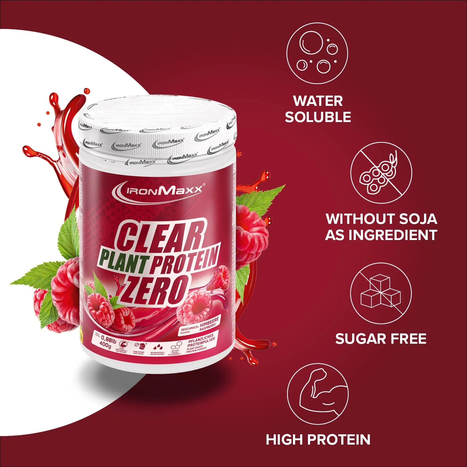 IronMaxx Clear Plant Protein Zero Proteinpulver Himbeere 400g vegan