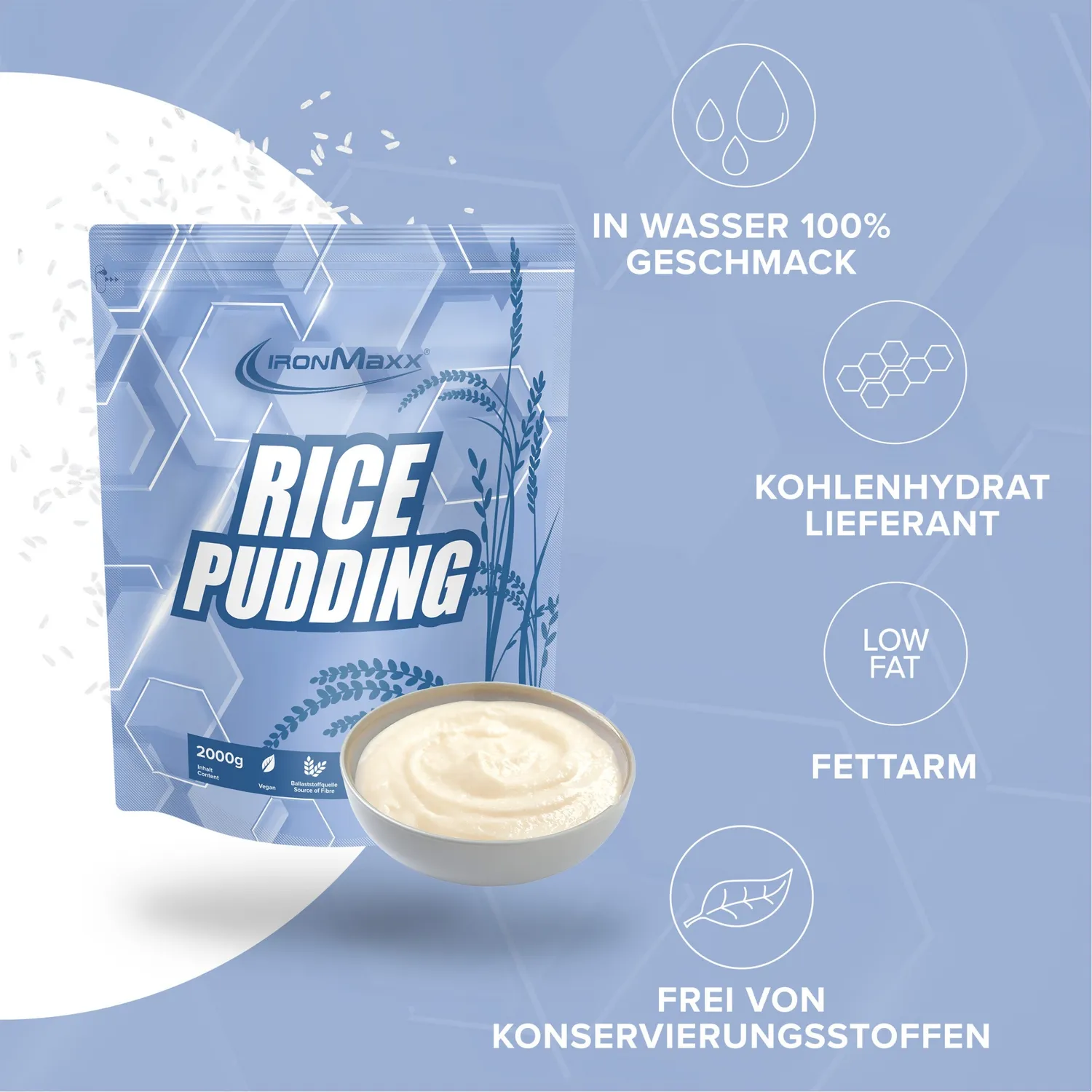 IronMaxx Rice Pudding Reispudding Neutral 2000g für Aufbau