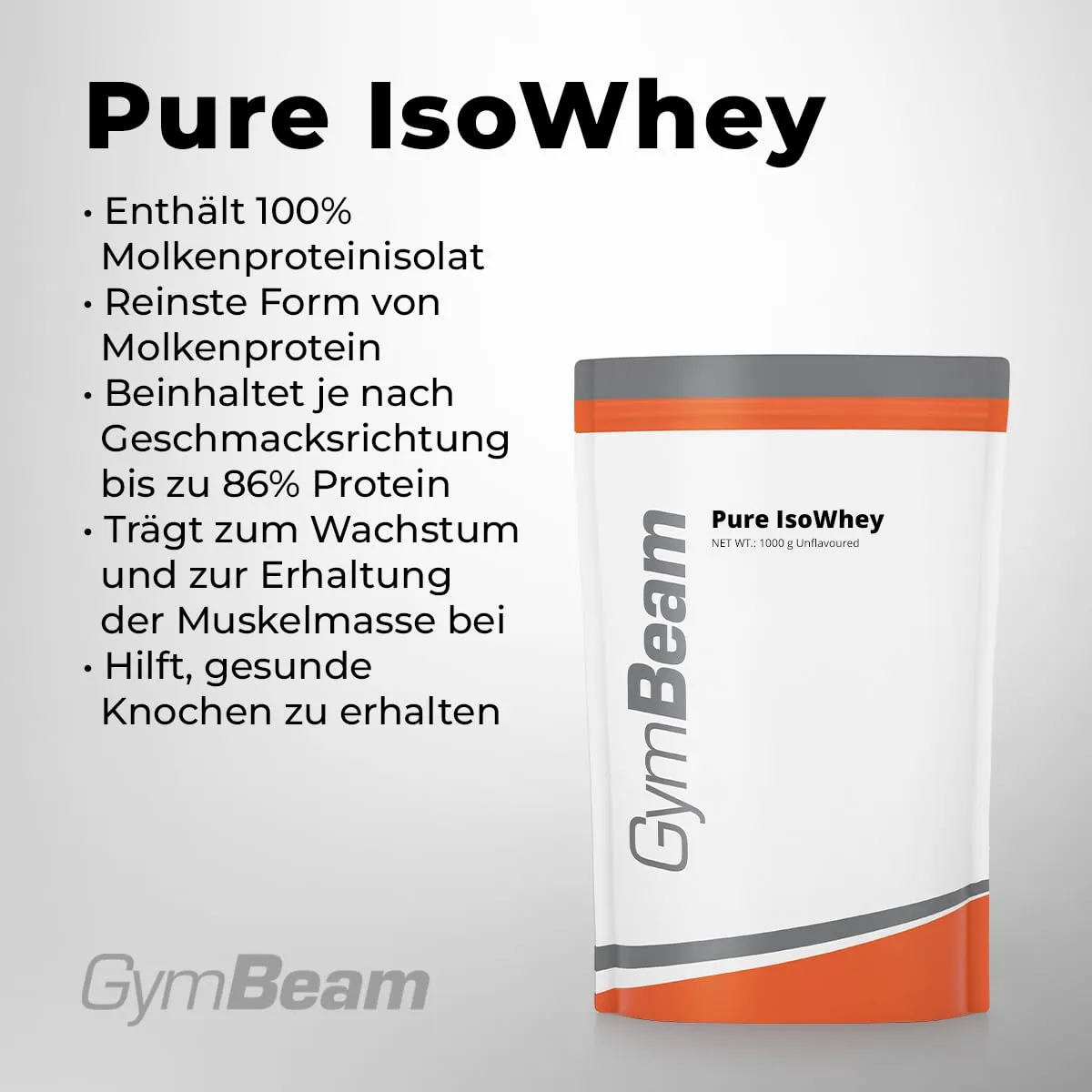 GymBeam Pure IsoWhey Isolat neutral 1000g zuckerarm
