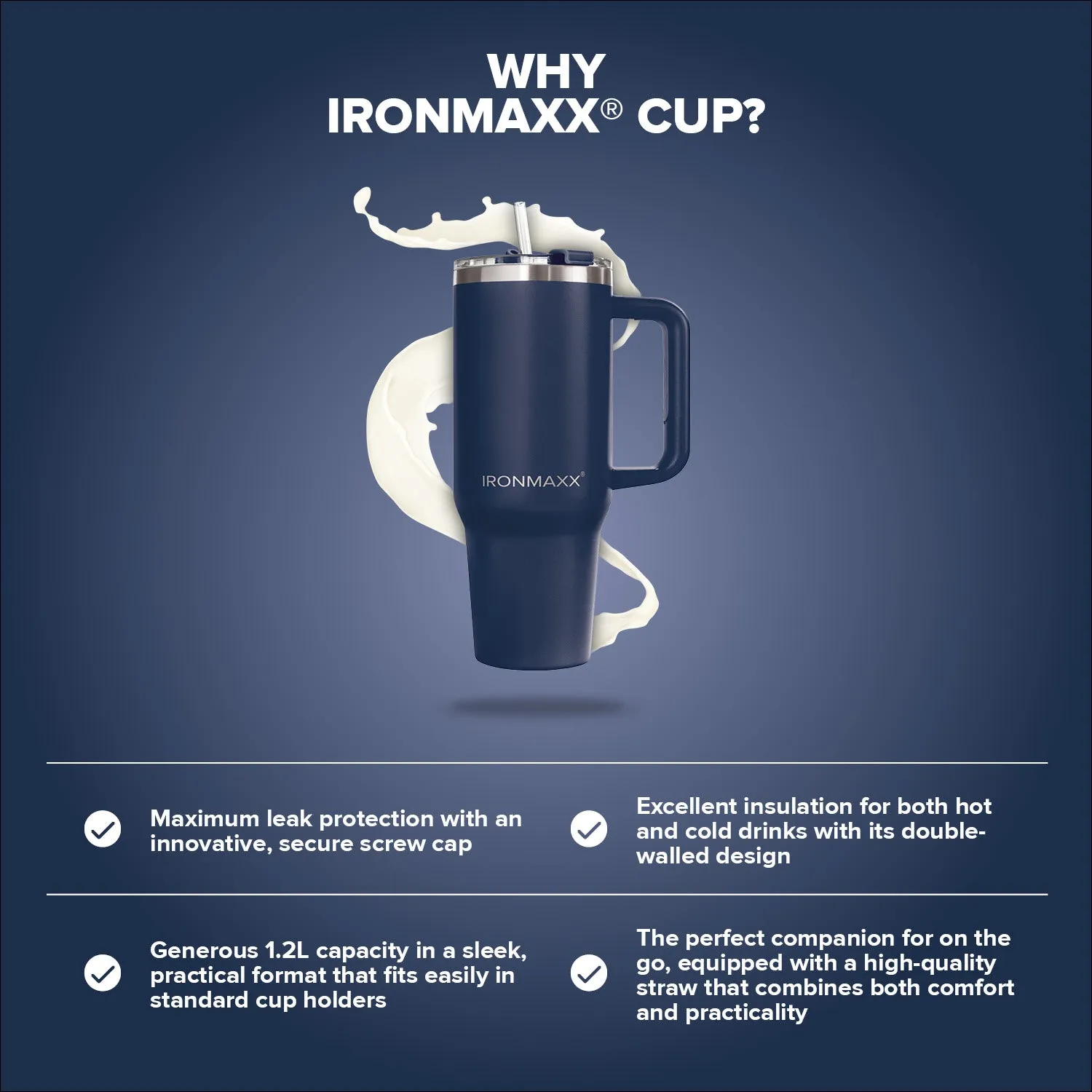 IronMaxx Cup V3.0 1200ml Becher Navy Blue isoliert