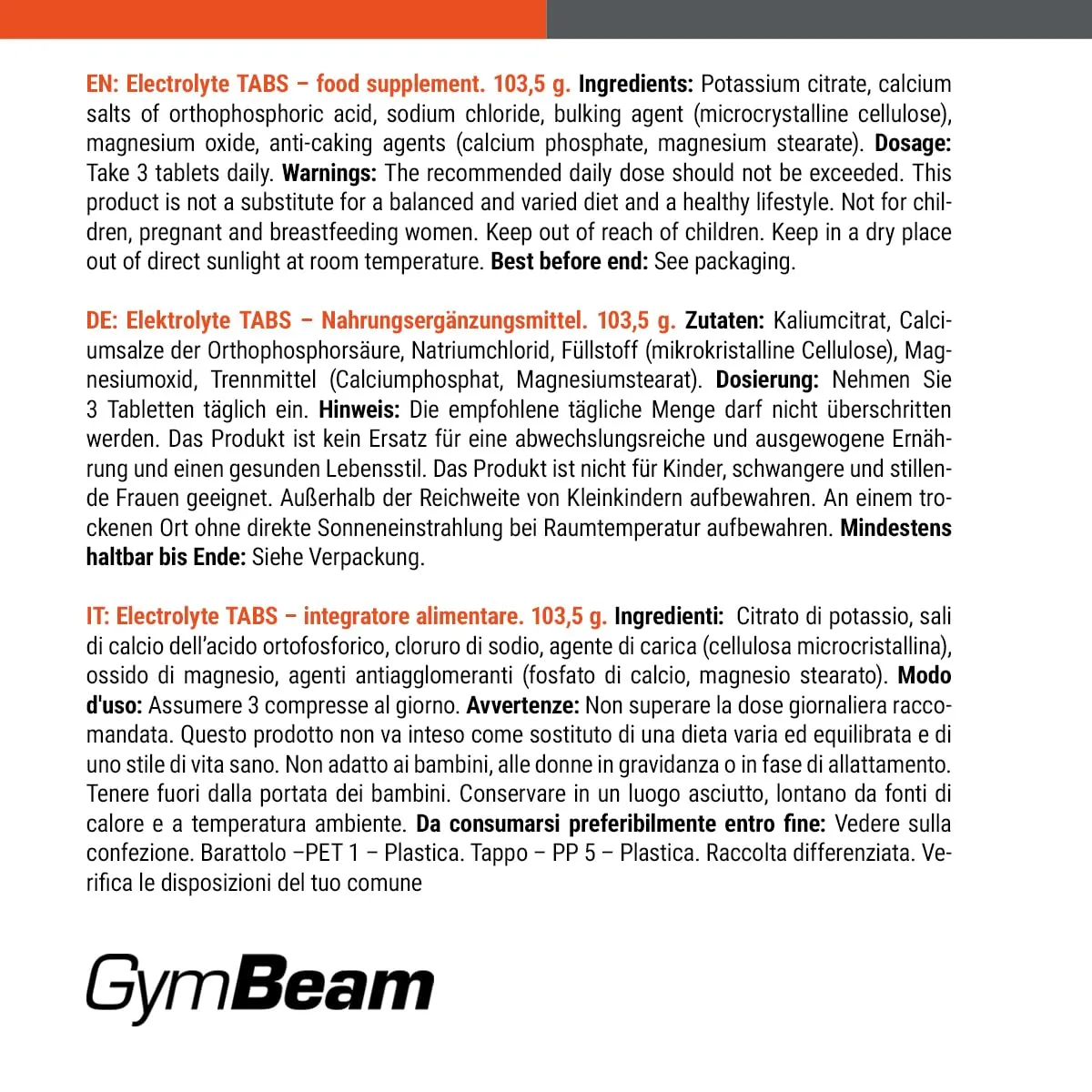 GymBeam Elektrolyt Tabs Tabletten 90 Tabs vegan Hydration