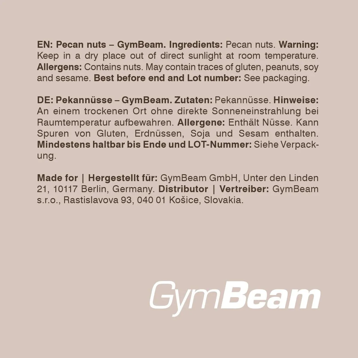 GymBeam Pekannusskerne 500g süß ungesalzen