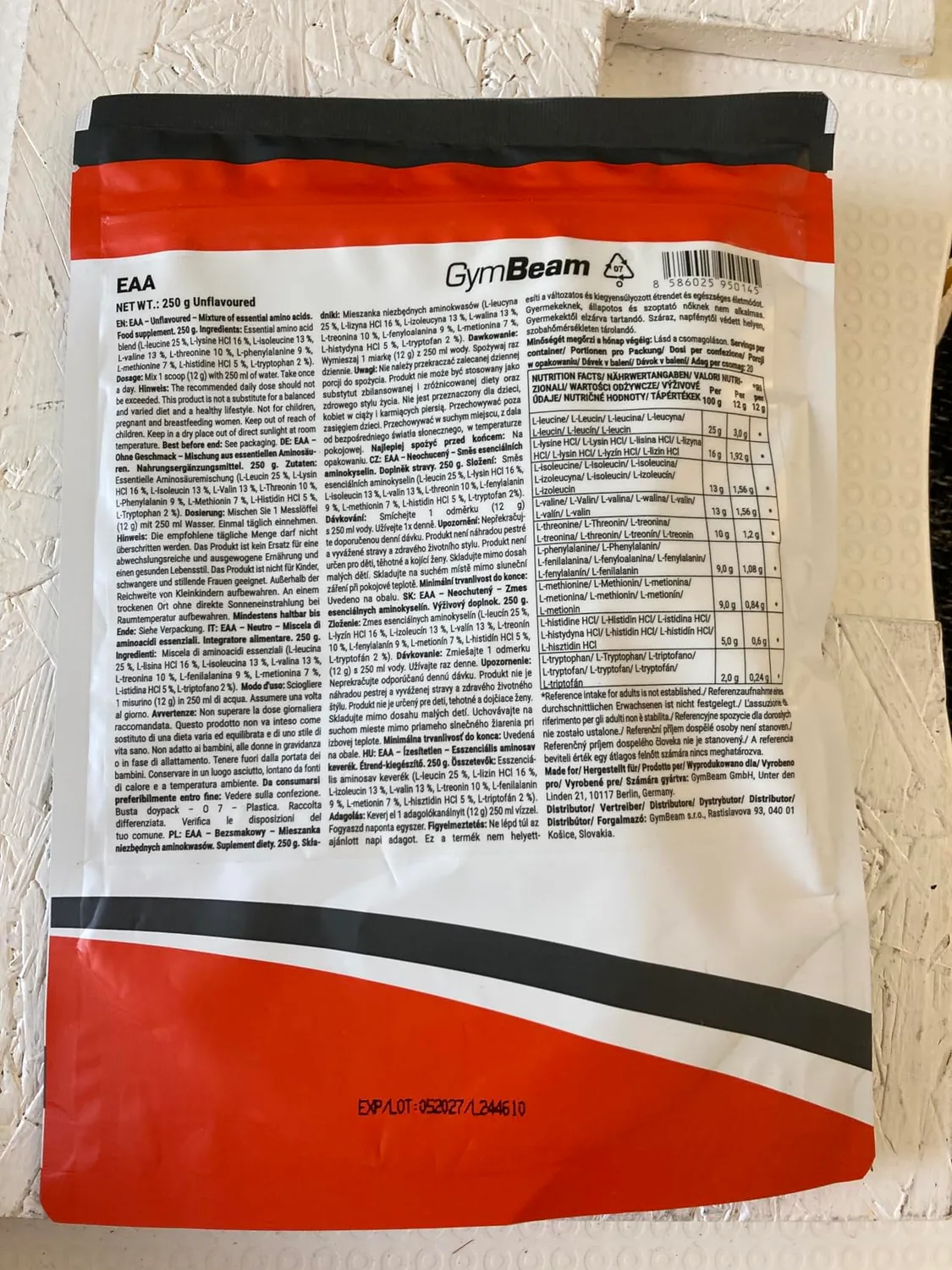 GymBeam EAA Pulver Aminosäuren 250 g neutral ohne Geschmack
