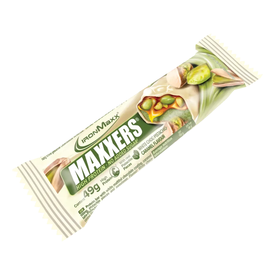 IronMaxx Maxxers Proteinriegel 49g White Choc Pistachio Caramel zuckerarm