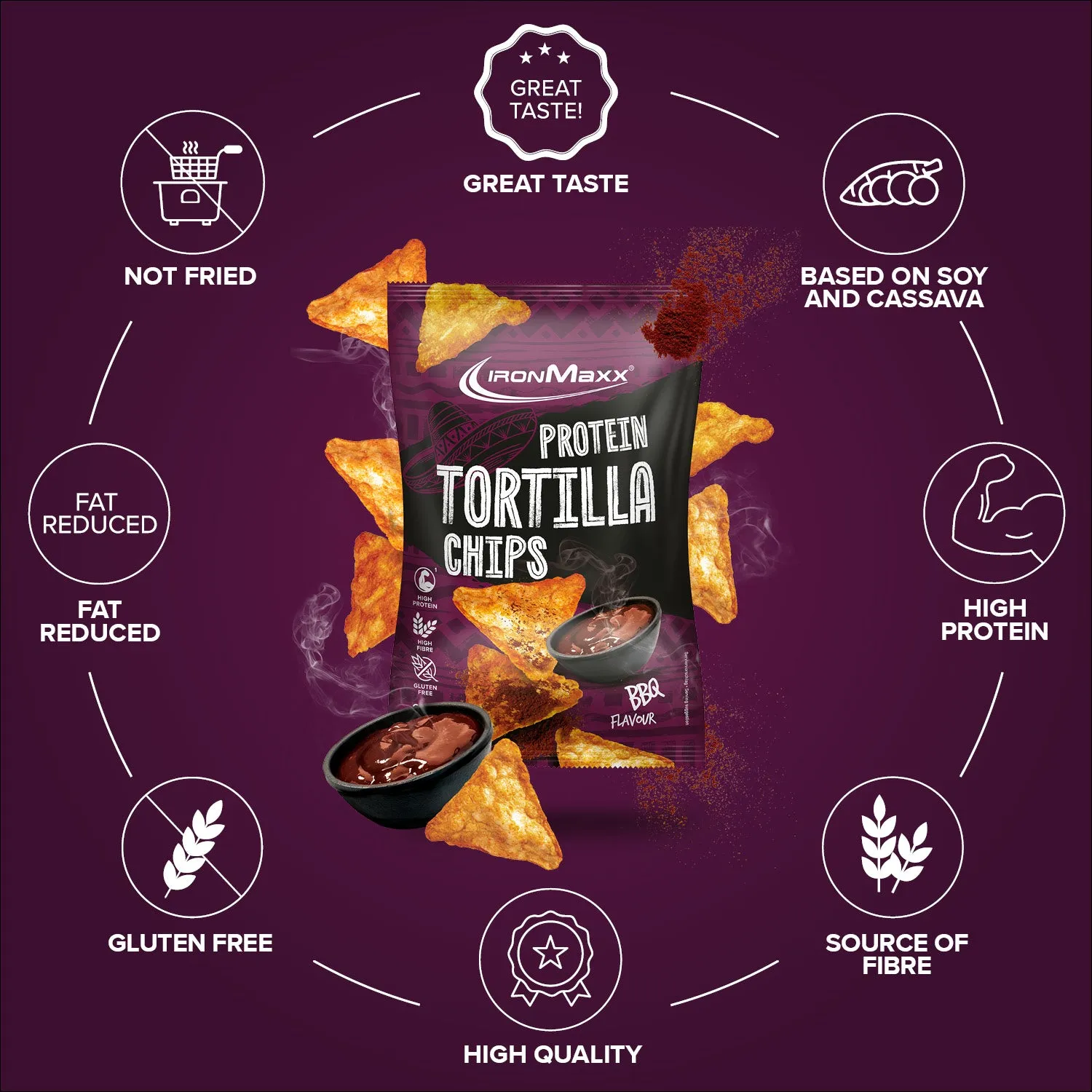 IronMaxx Protein Tortilla Chips 2.0 Barbecue 60g vegan