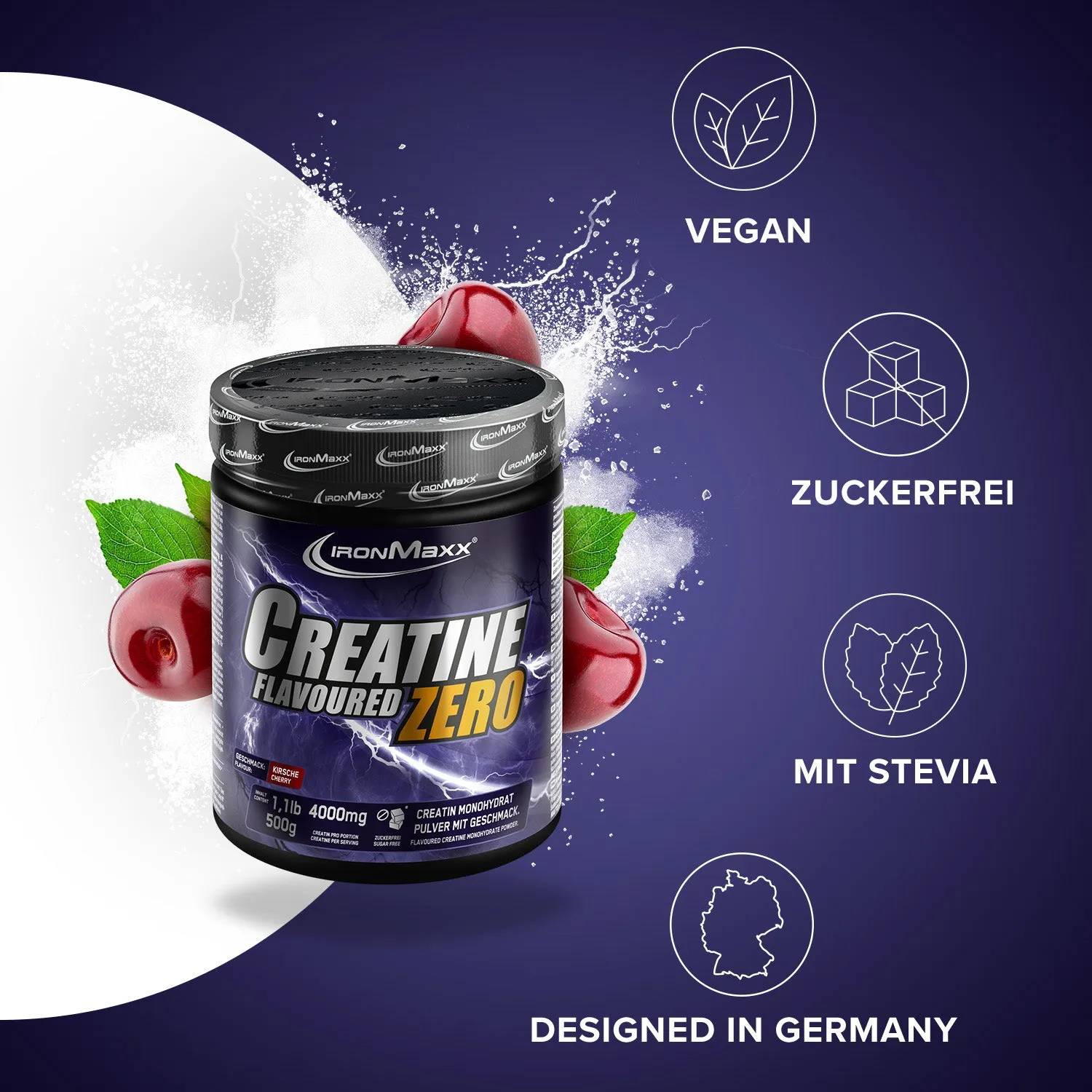 IronMaxx Creatine Flavoured Zero Pulver 500g Kirsche zuckerfrei