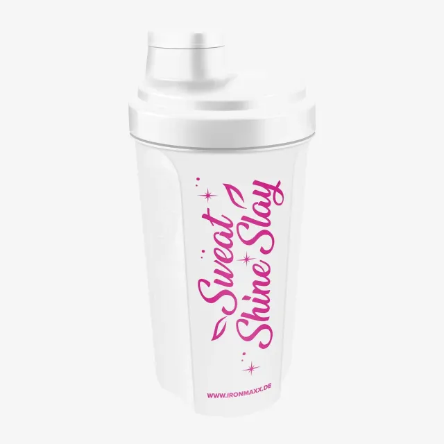 IronMaxx Shaker Sweat Shine Slay Weiß-Rosa 700ml