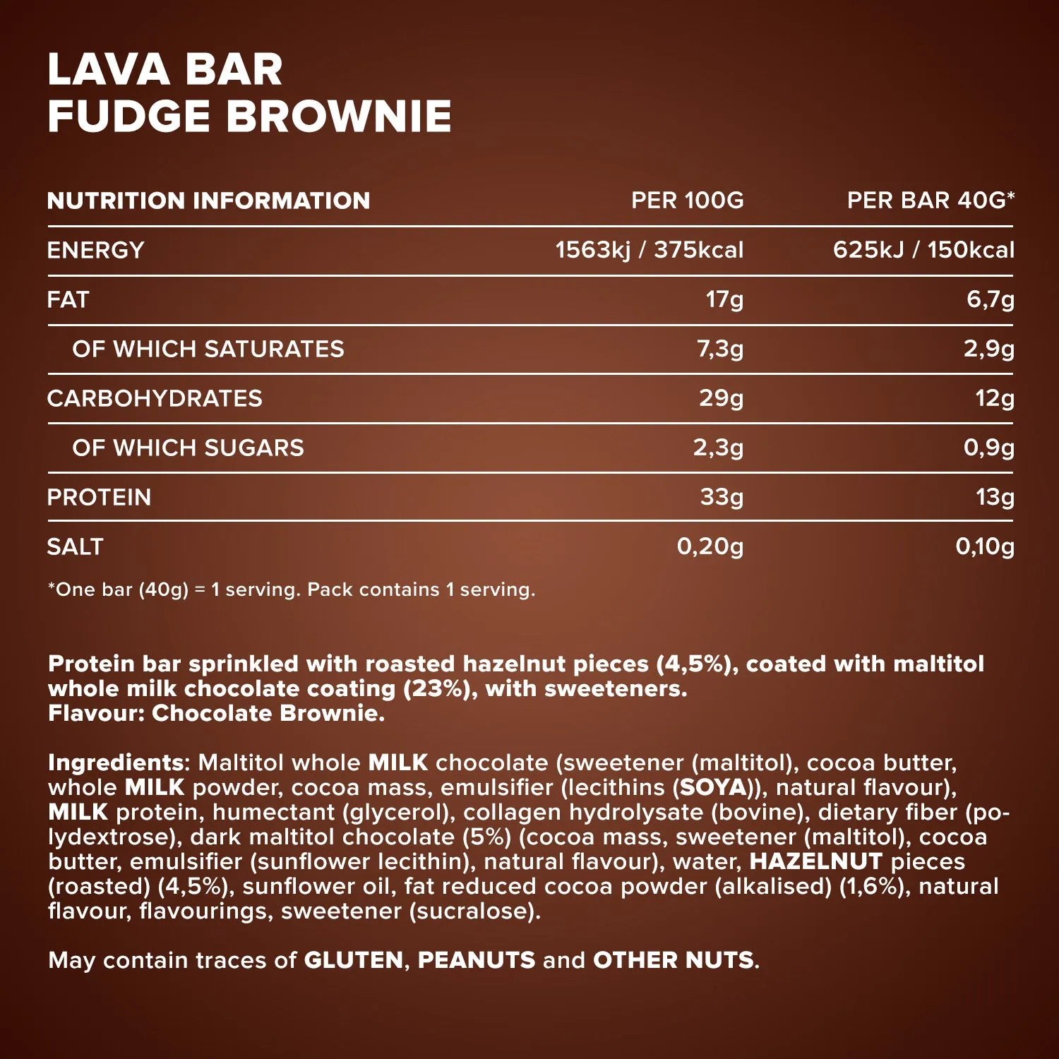 IronMaxx Lava Bar Fudge Brownie Proteinriegel 40g zuckerarm
