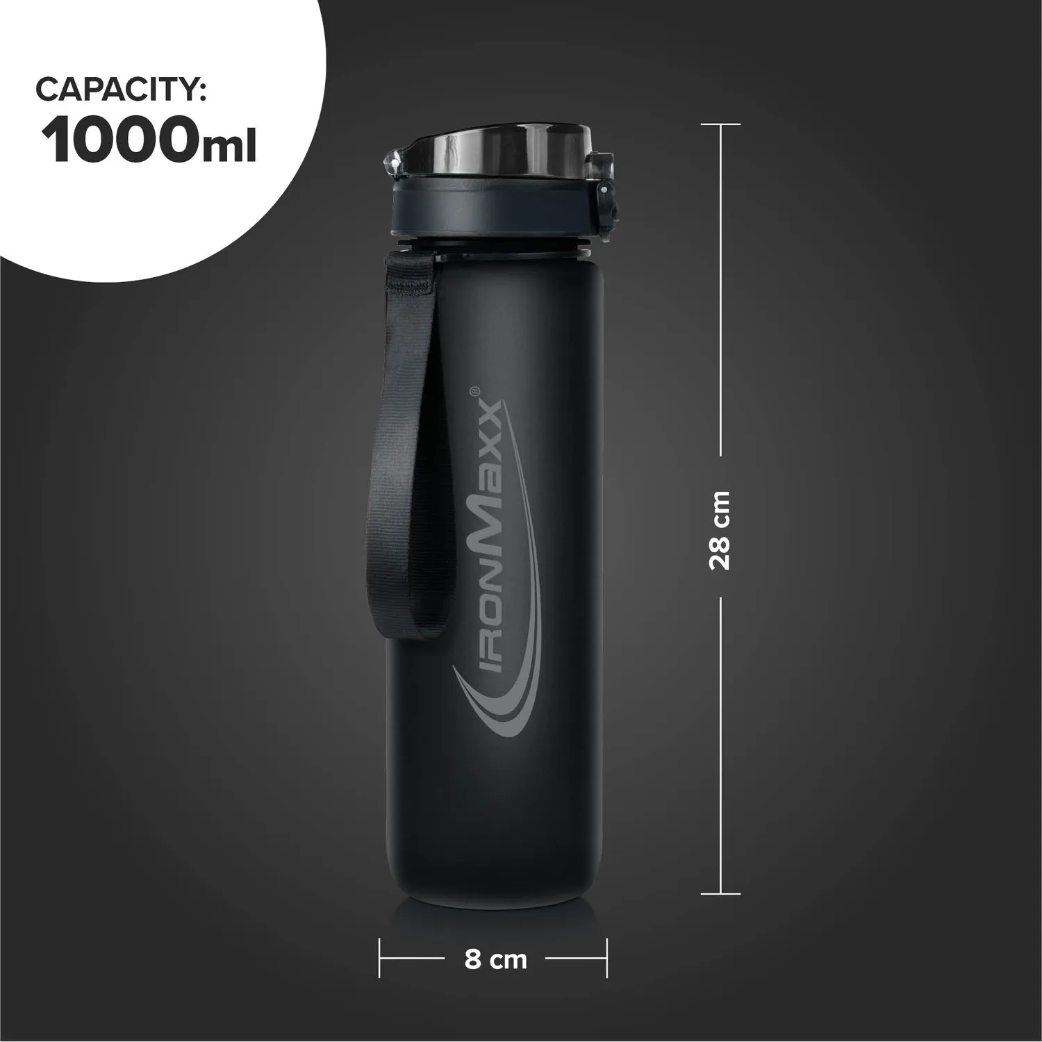 IronMaxx Sport Water Bottle Trinkflasche 1000ml Deep Black BPA-frei