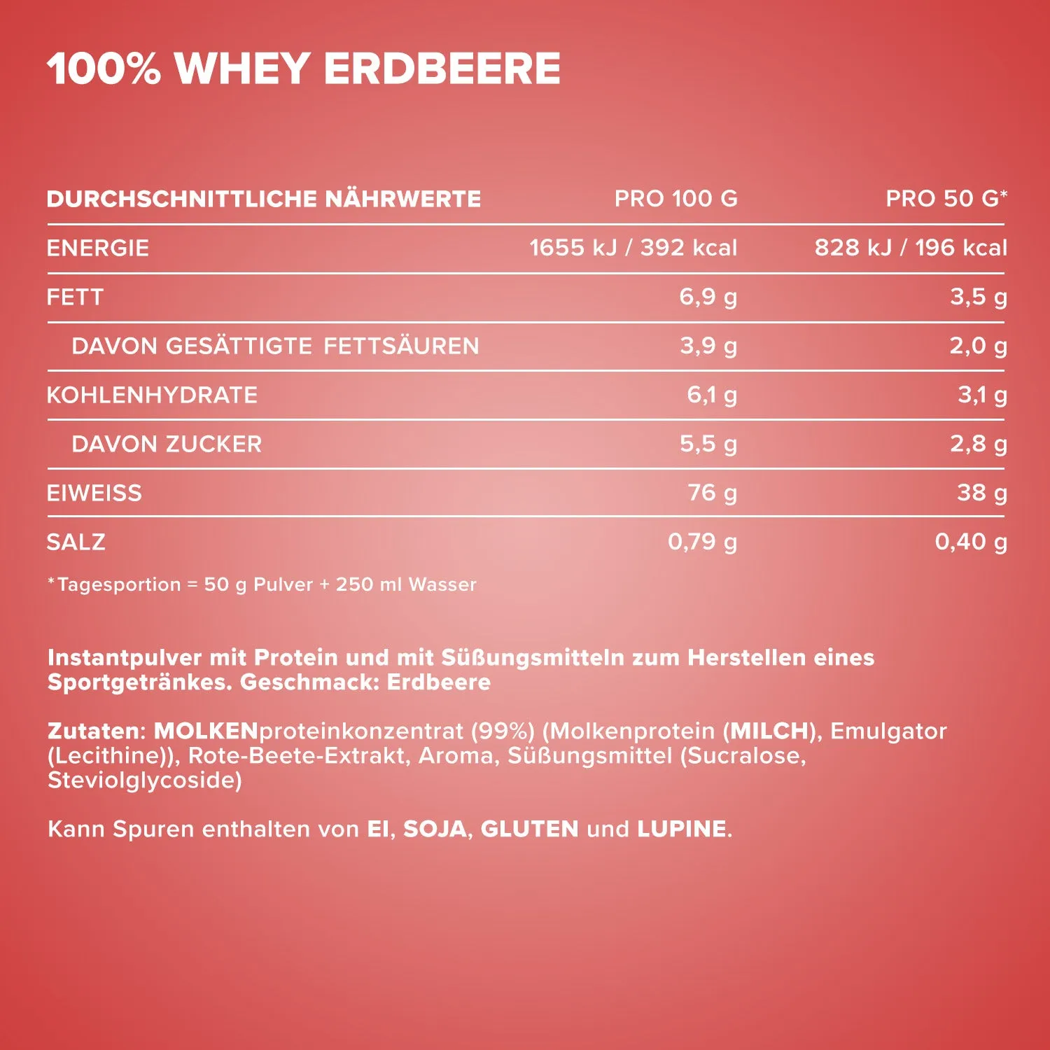 IronMaxx 100% Whey Protein Pulver 2350 g Erdbeere 80% Eiweiß