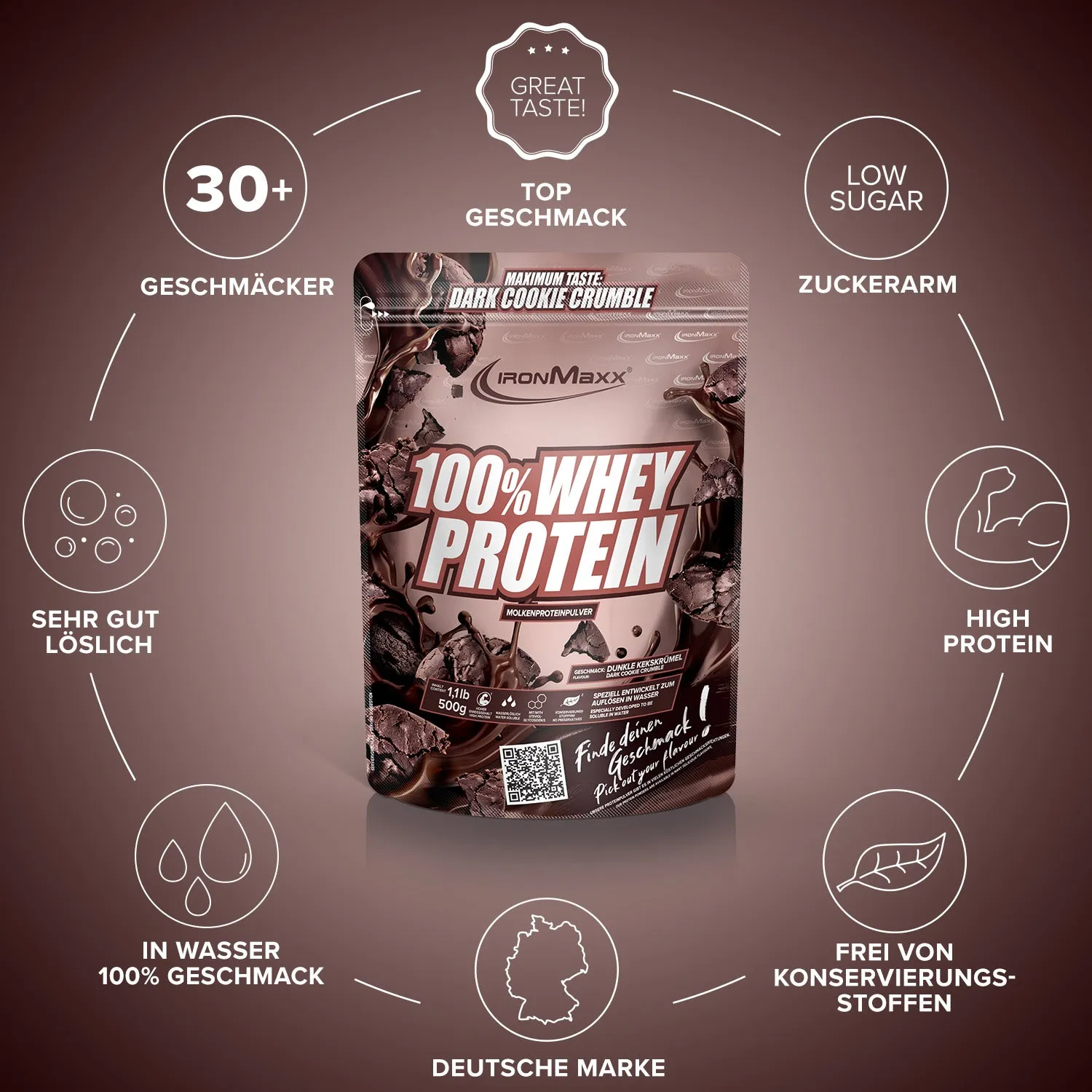 IronMaxx 100% Whey Protein 500g Dark Cookie Crumble