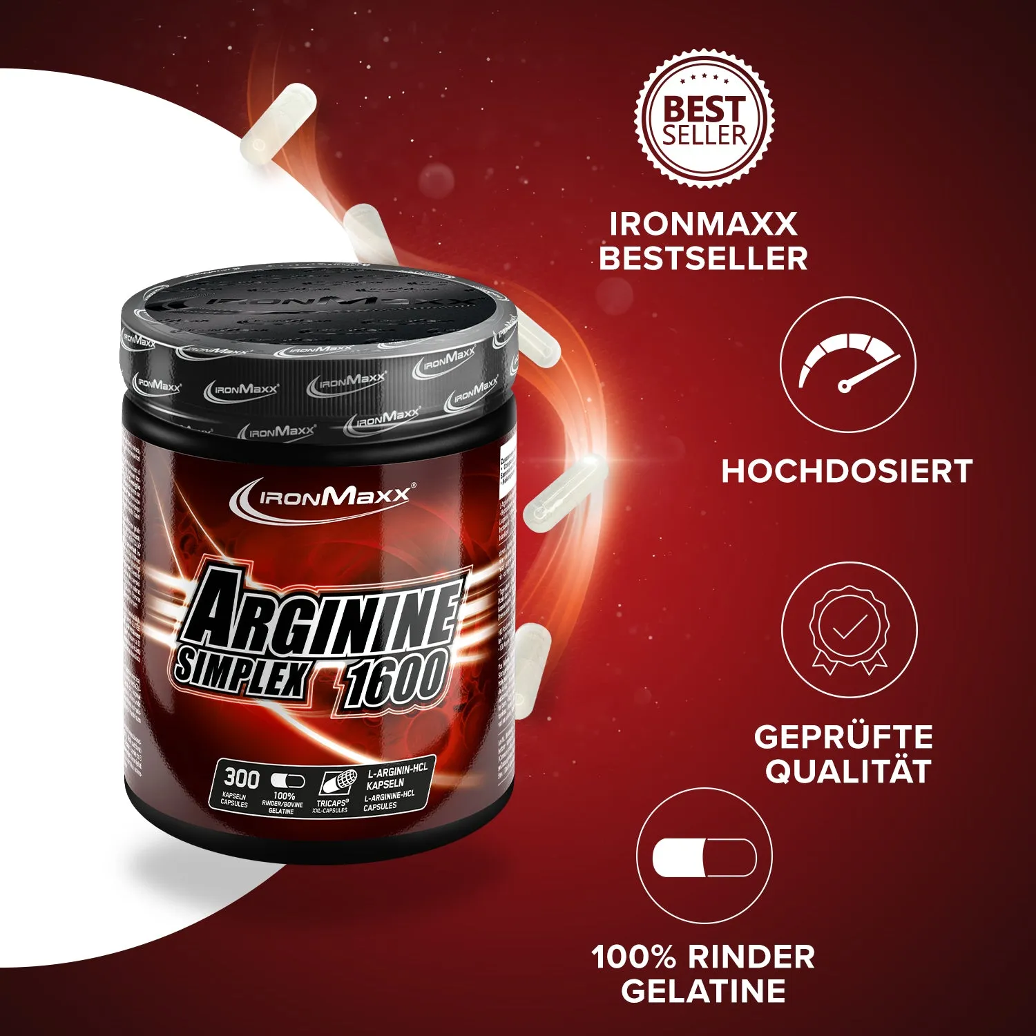 IronMaxx Arginin Simplex 1600 Kapseln 300 Stück Pump
