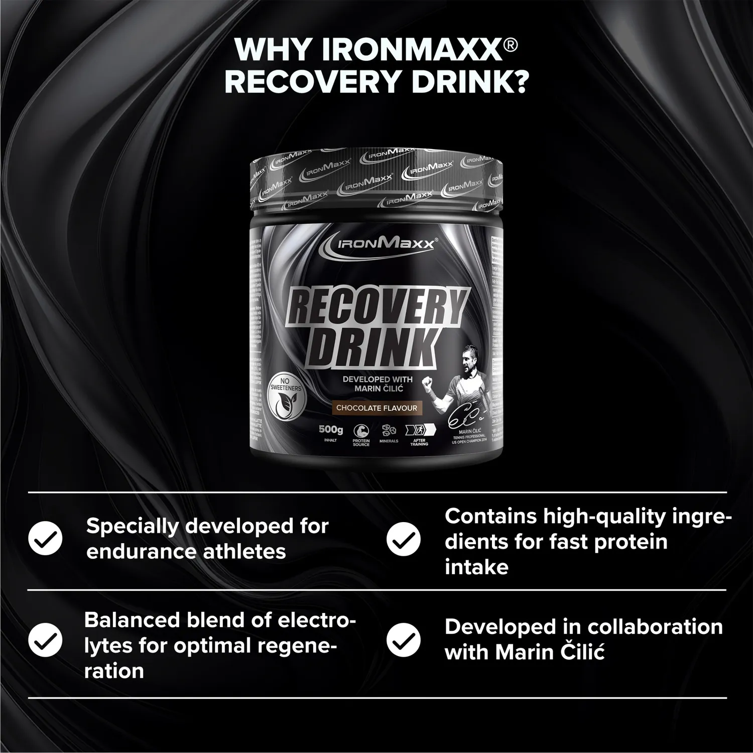 IronMaxx Marin Cilic Recovery Drink Pulver 500g Chocolate