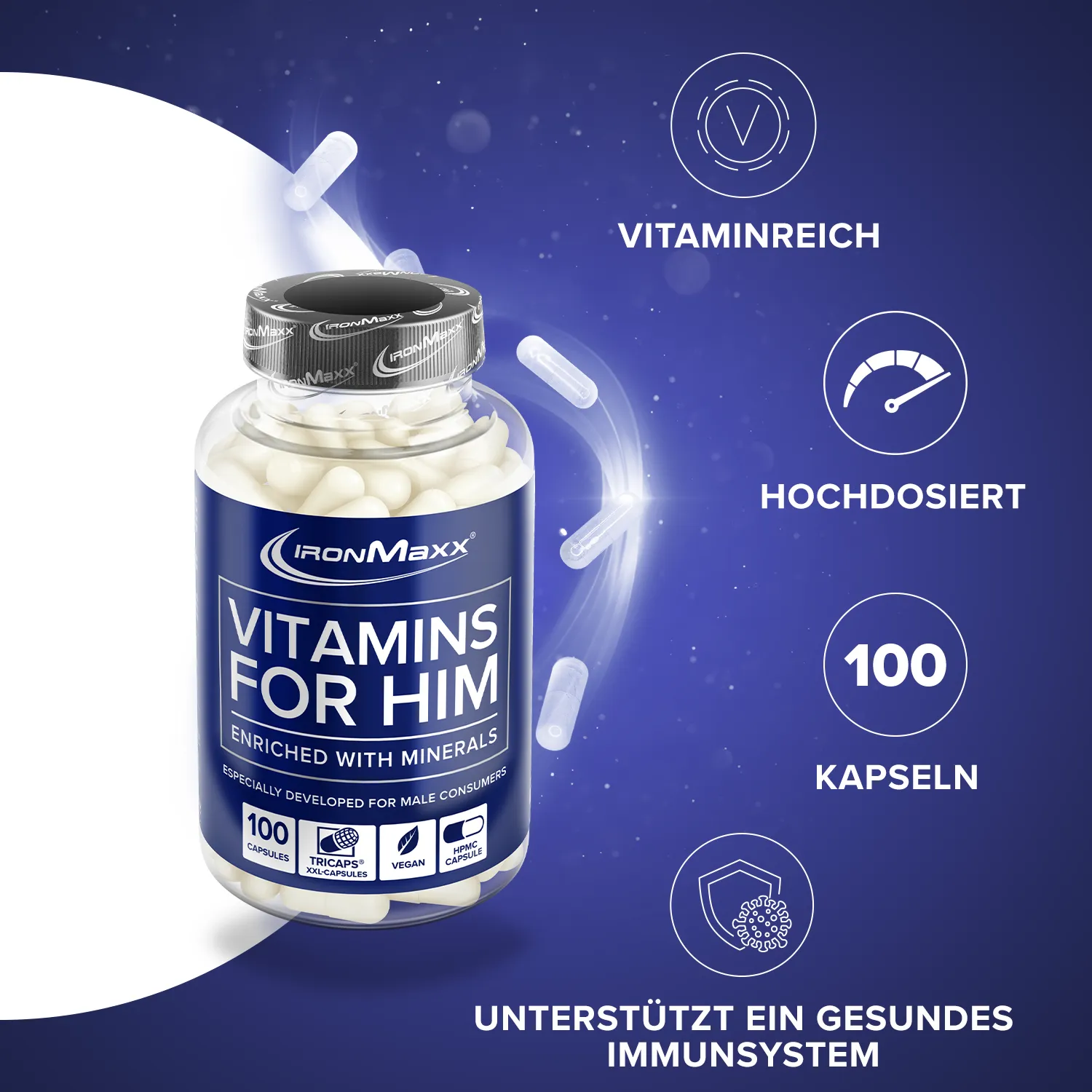 IronMaxx Vitamins for Him Multivitamin 100 Kapseln für Männer