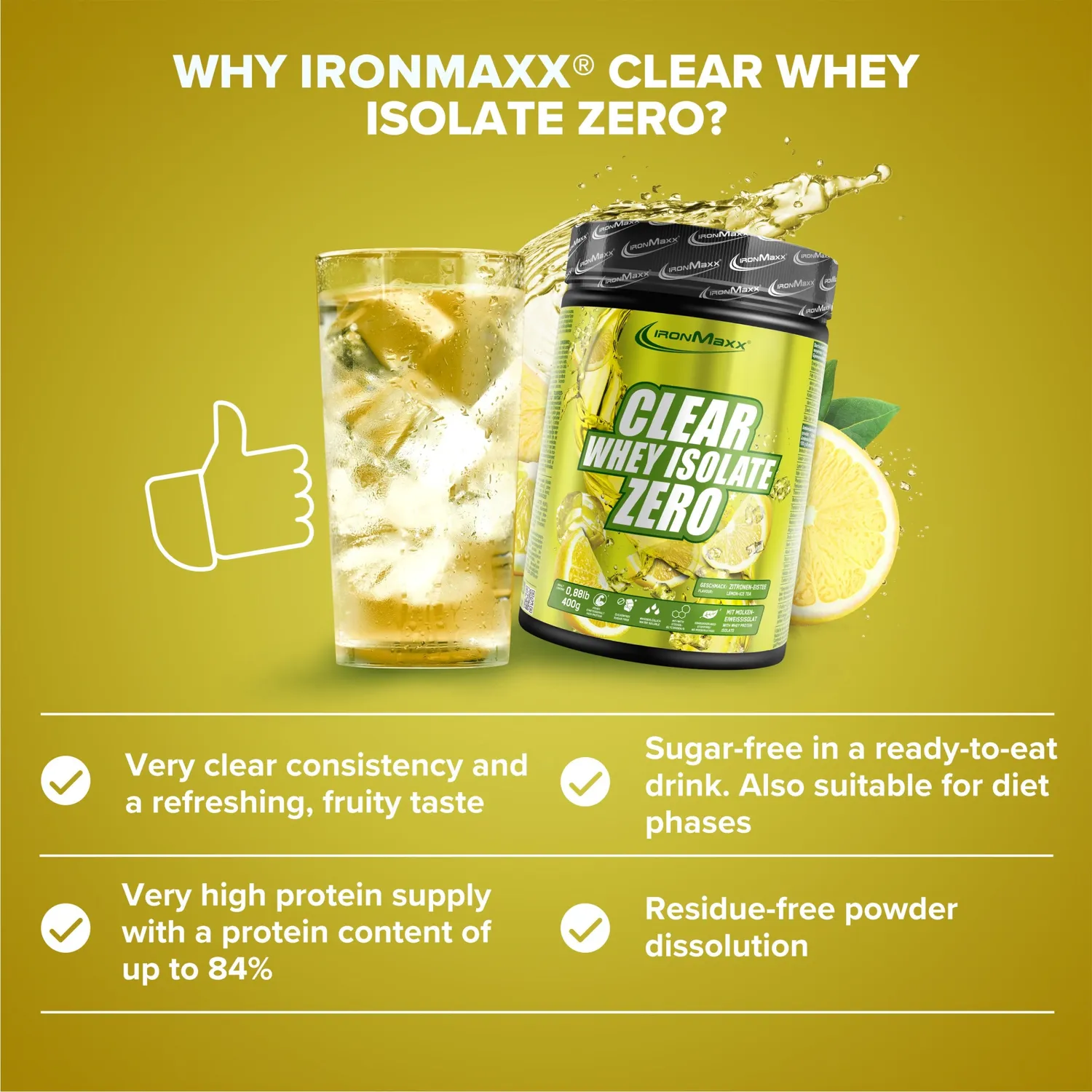 IronMaxx Clear Whey Isolate ZERO Pulver 400g Lemon Ice Tea