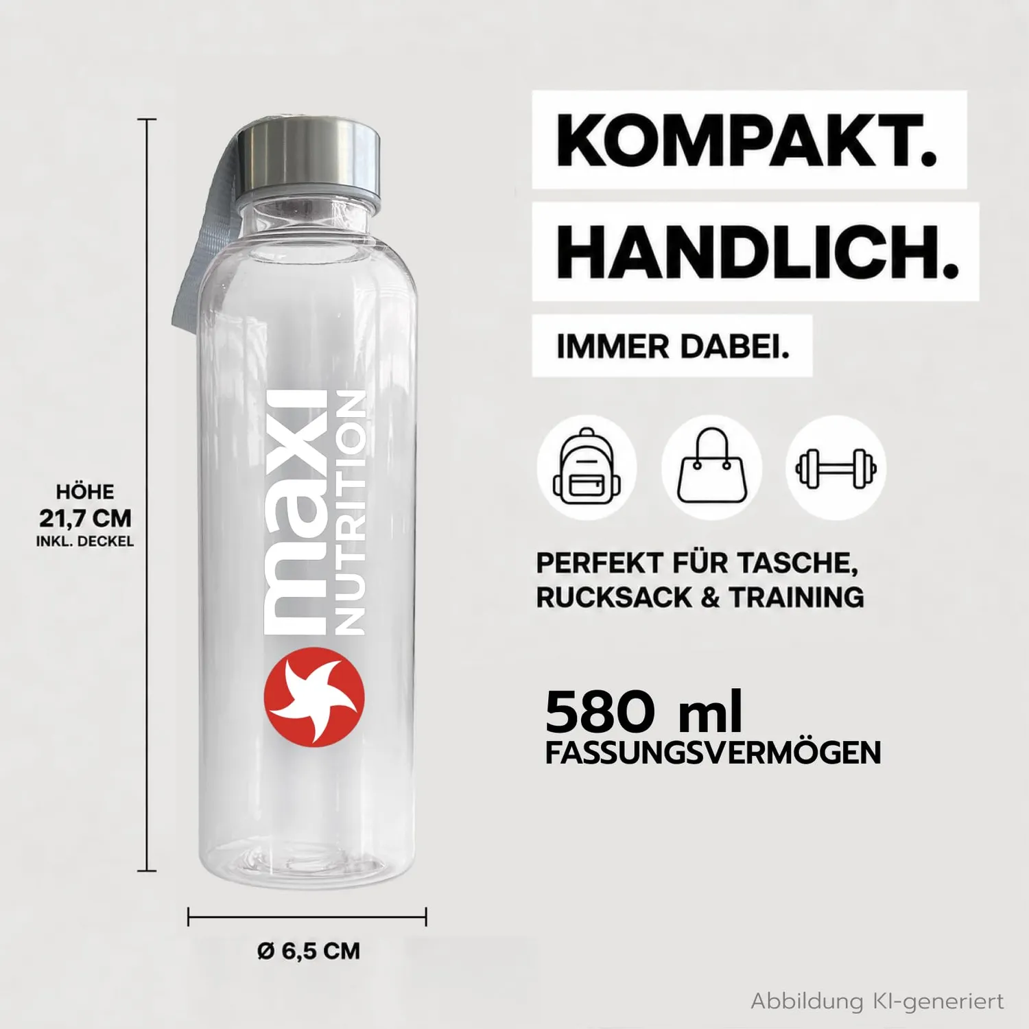 MaxiNutrition Trinkflasche 580ml transparent für Kohlensäure