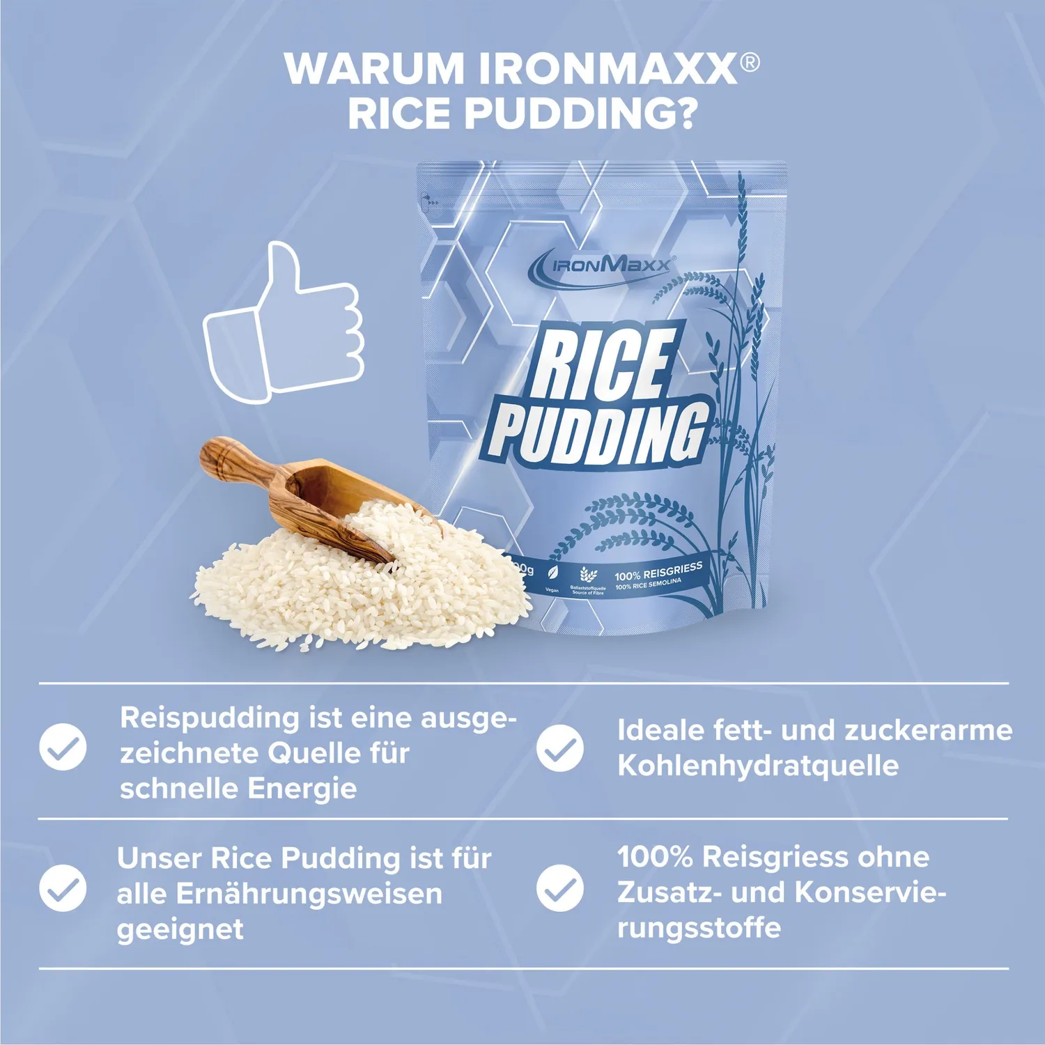IronMaxx Rice Pudding Reispudding Neutral 2000g für Aufbau