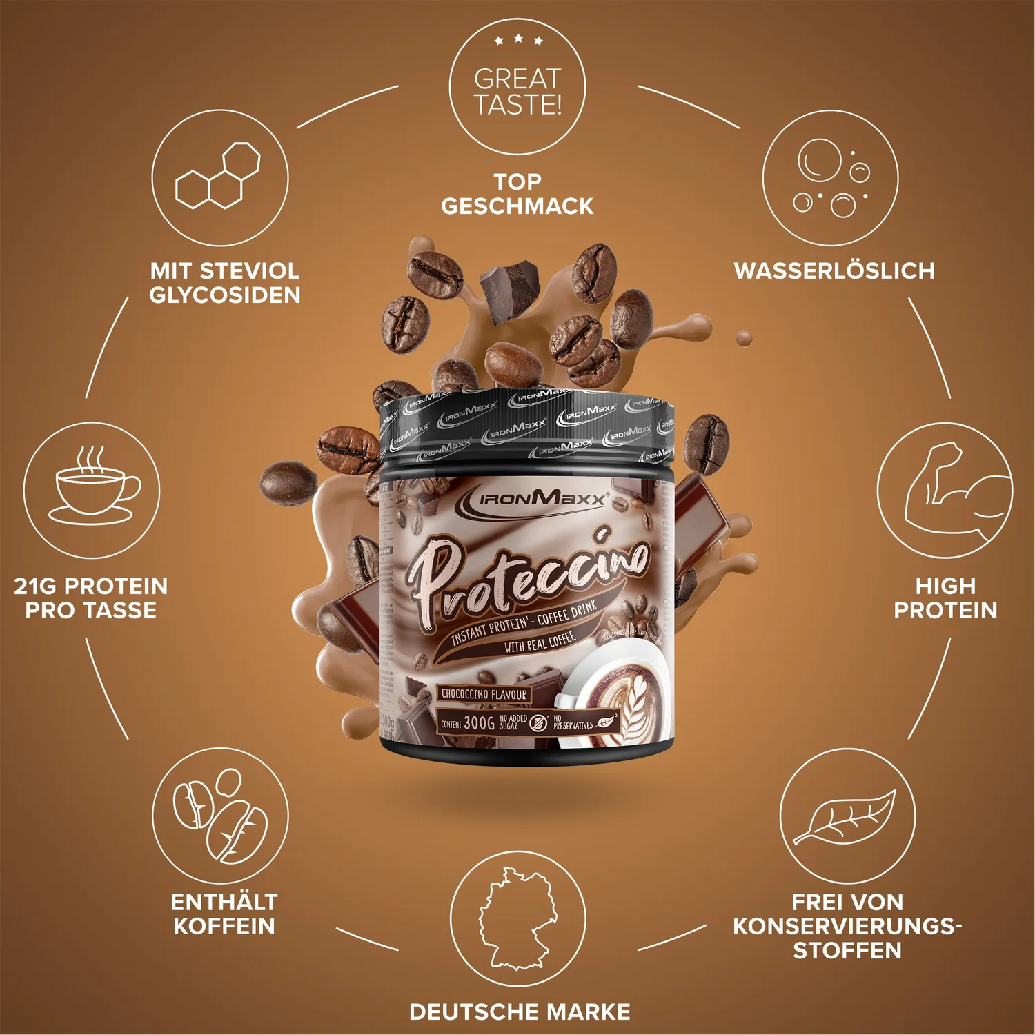 IronMaxx Proteccino Chococcino Protein Pulver 300g mit Kaffee