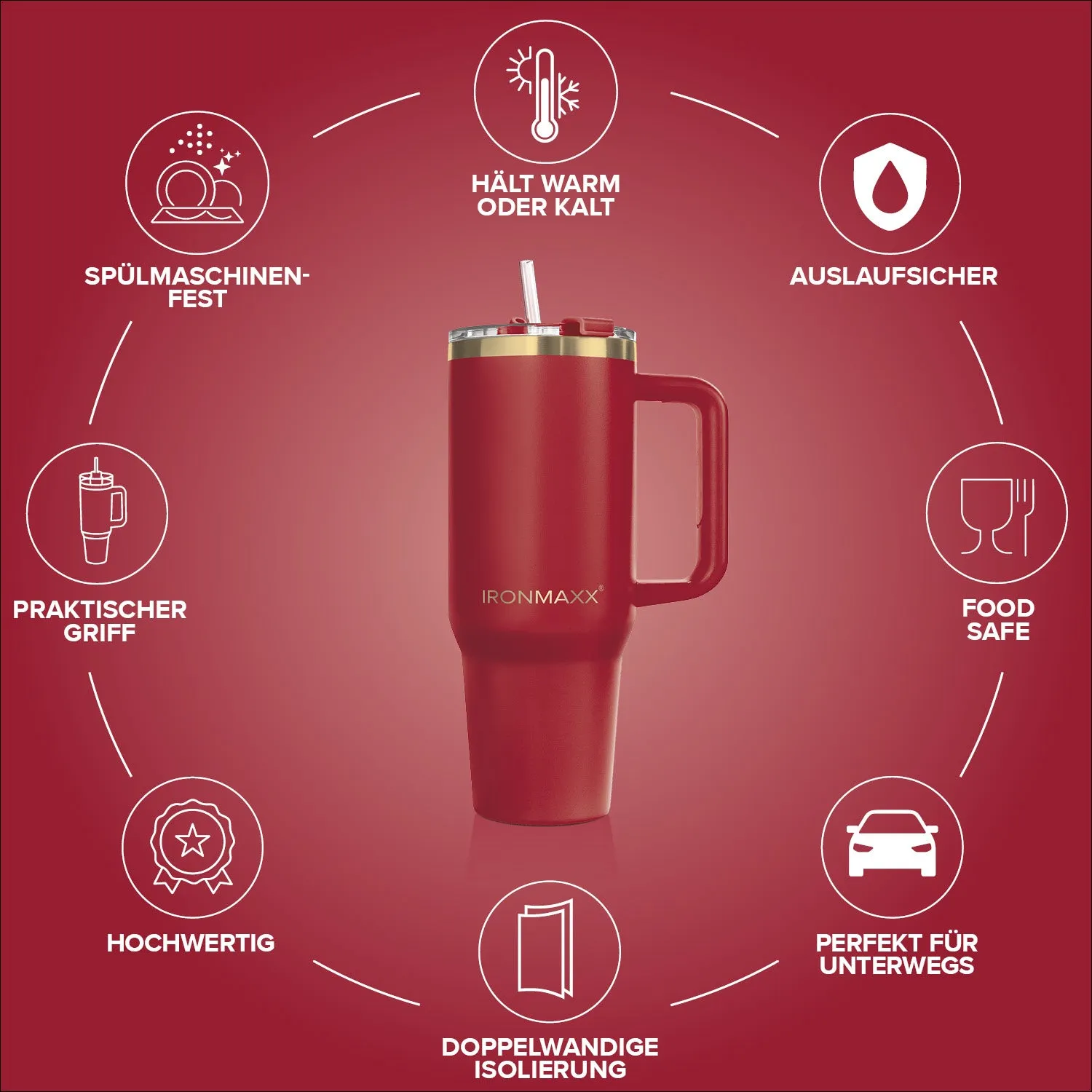 IronMaxx Cup V3.0 Trinkbecher 1200ml Ruby Red isoliert