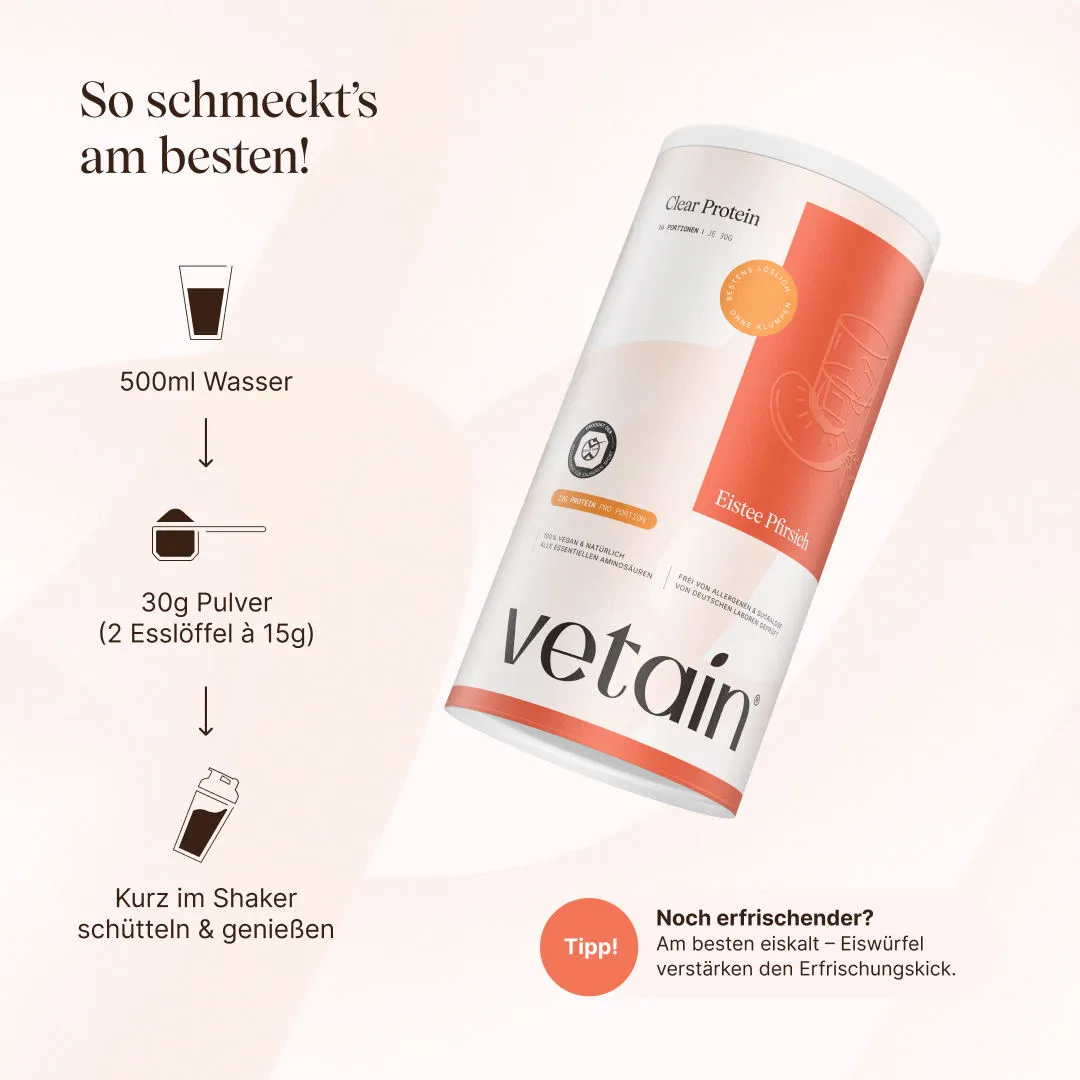 Vetain Vegan Clear Protein Eistee-Pfirsich 480g erfrischend