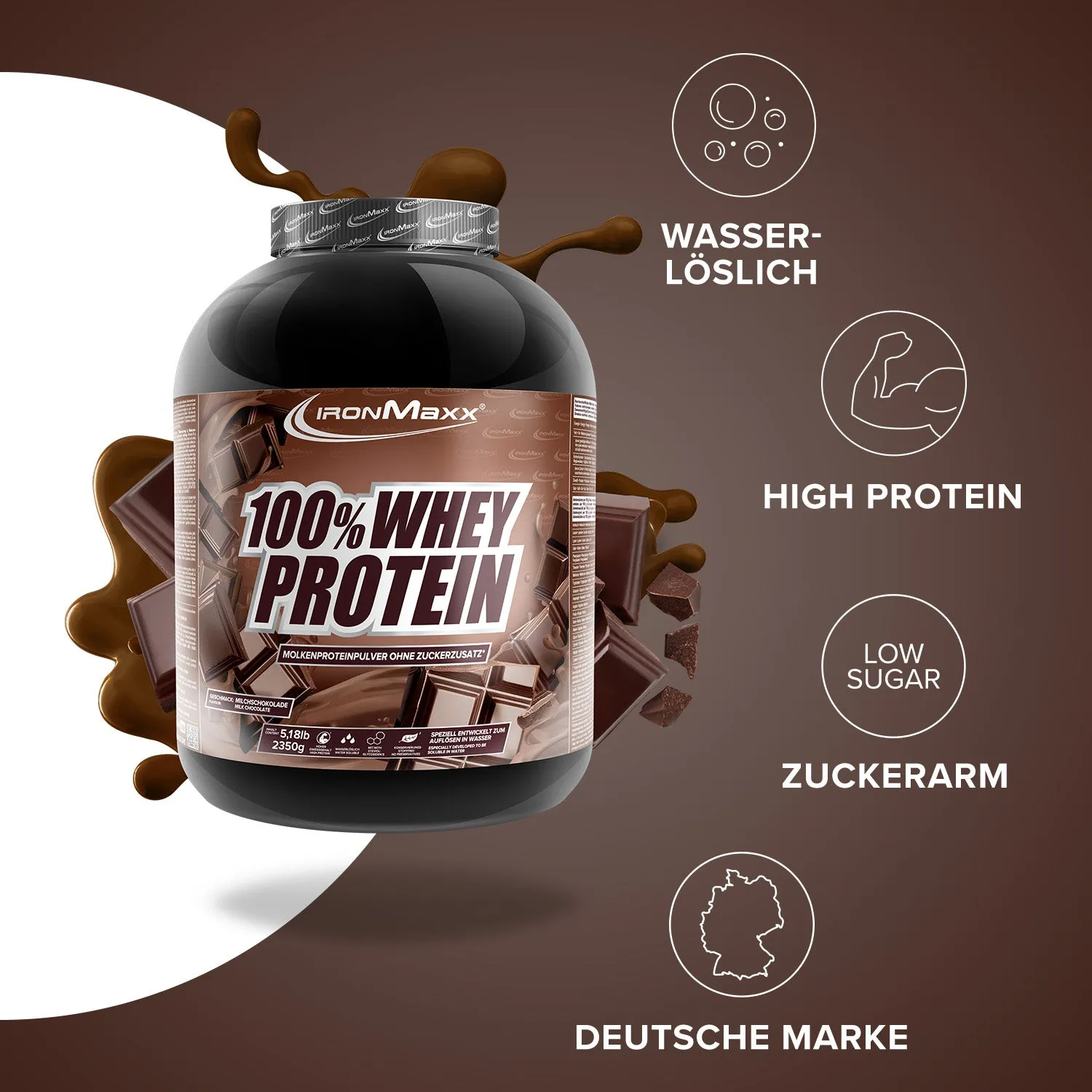 IronMaxx 100% Whey Proteinpulver 2350g Milchschokolade