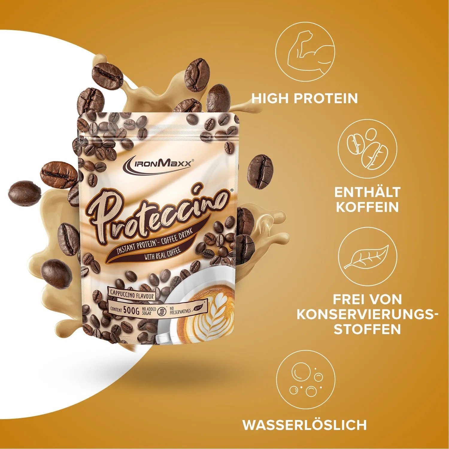 IronMaxx Proteccino Protein Pulver 500g Cappuccino Kaffee