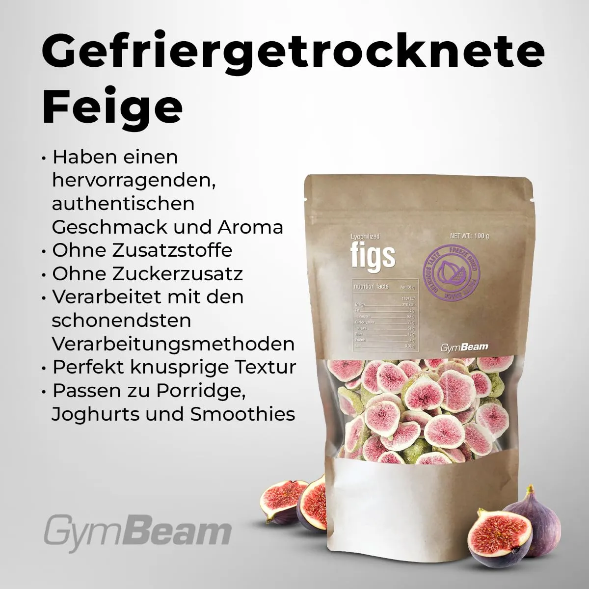 GymBeam Gefriergetrocknete Feigen Snack 100g ohne Zucker