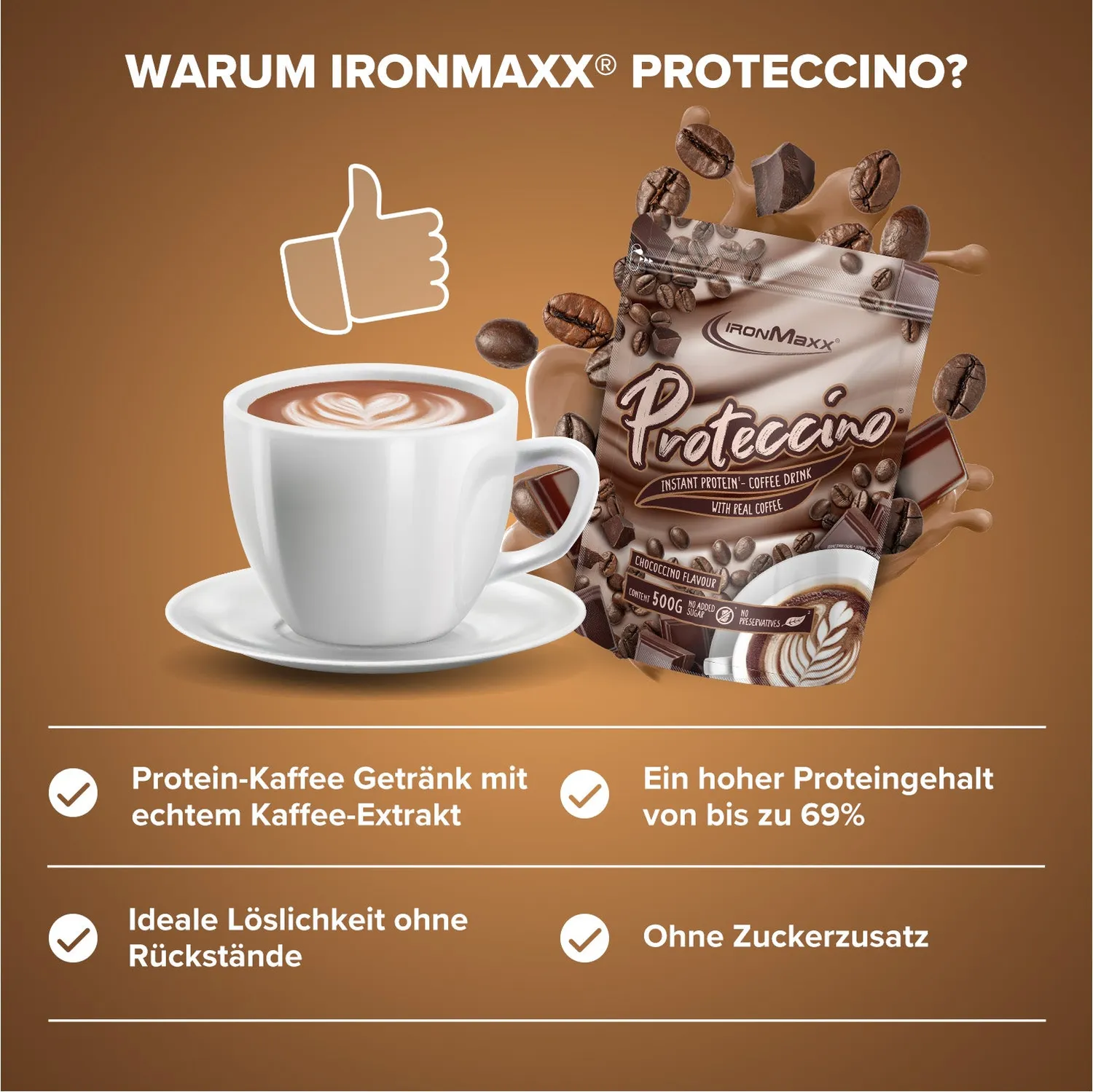 IronMaxx Proteccino Protein-Kaffee Chocolate 500g mit Koffein