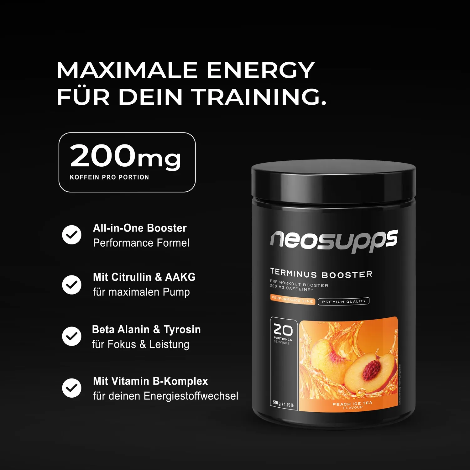 Neosupps Terminus Booster 540g Peach Ice Tea Koffein