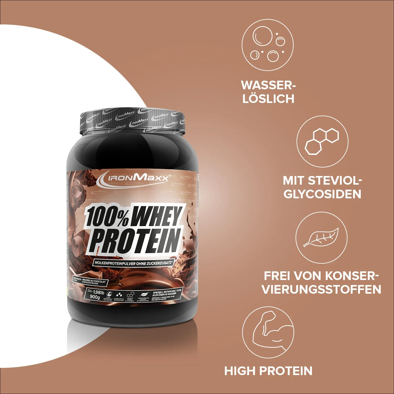 IronMaxx 100% Whey Proteinpulver 900g Mousse au Chocolate 80%