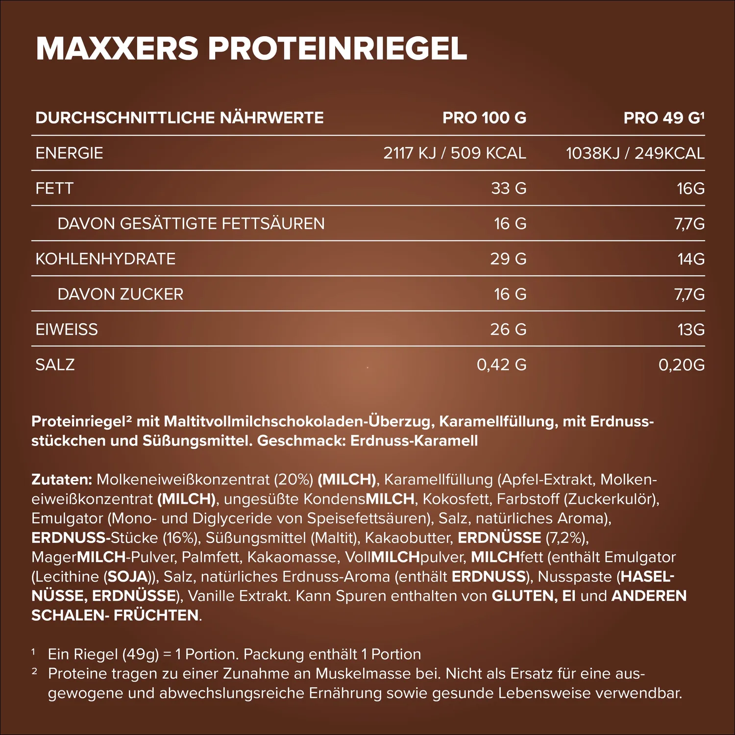 IronMaxx Maxxers Proteinriegel Peanut Caramel 24x49g o. Zuckerzusatz