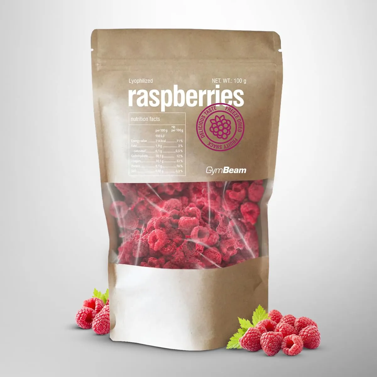 GymBeam Himbeeren gefriergetrocknet 100 g ohne Zucker