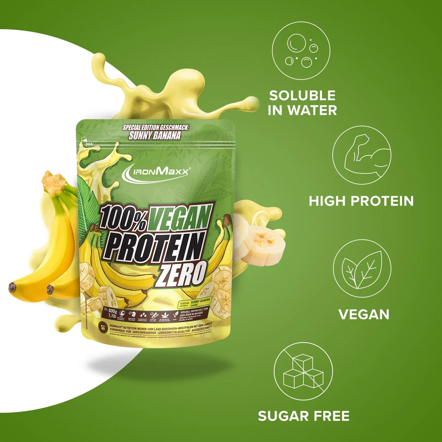 IronMaxx 100% Vegan Protein Zero Sunny Banana 500g zuckerfrei