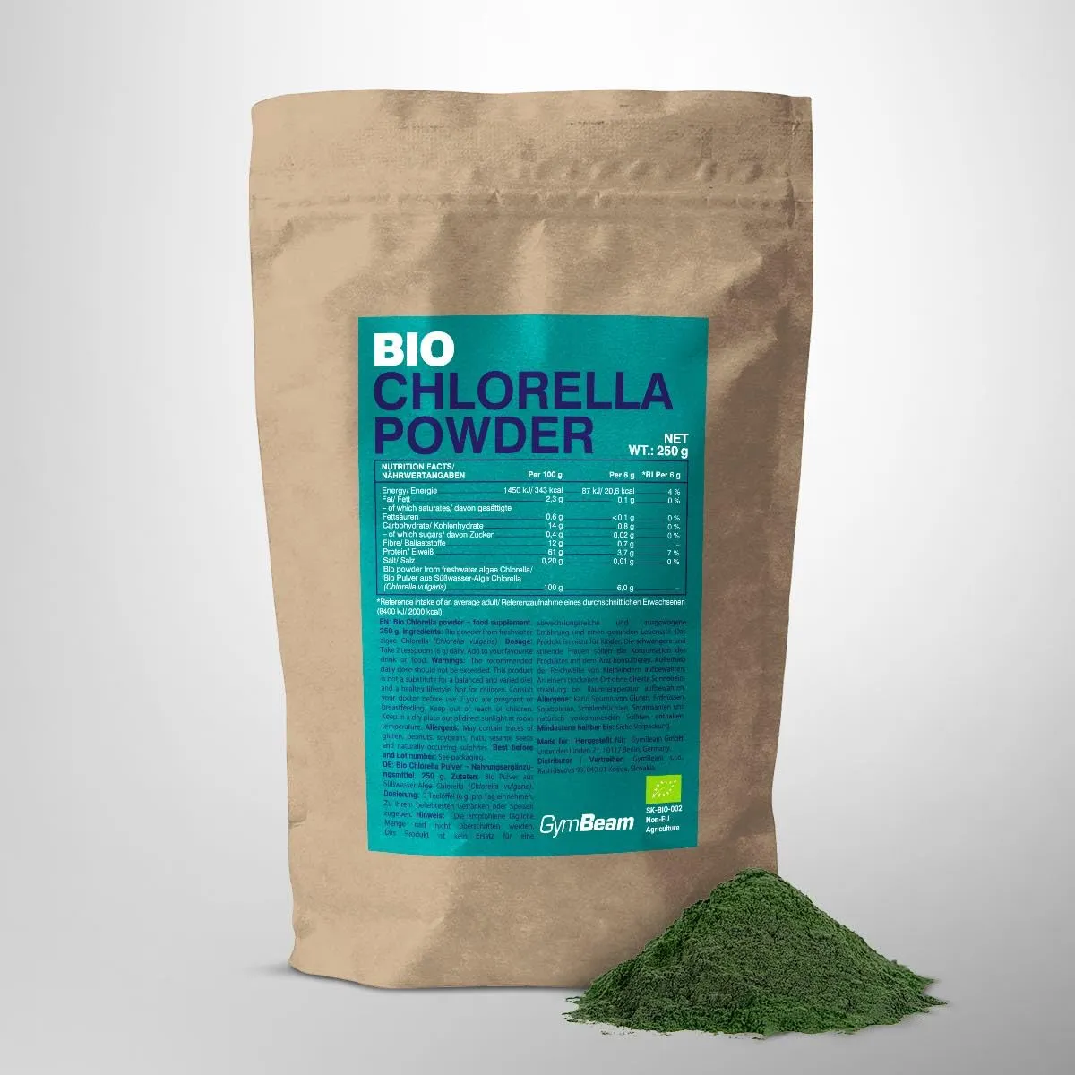 GymBeam Chlorella Pulver 250 g Bio vegan eisenreich