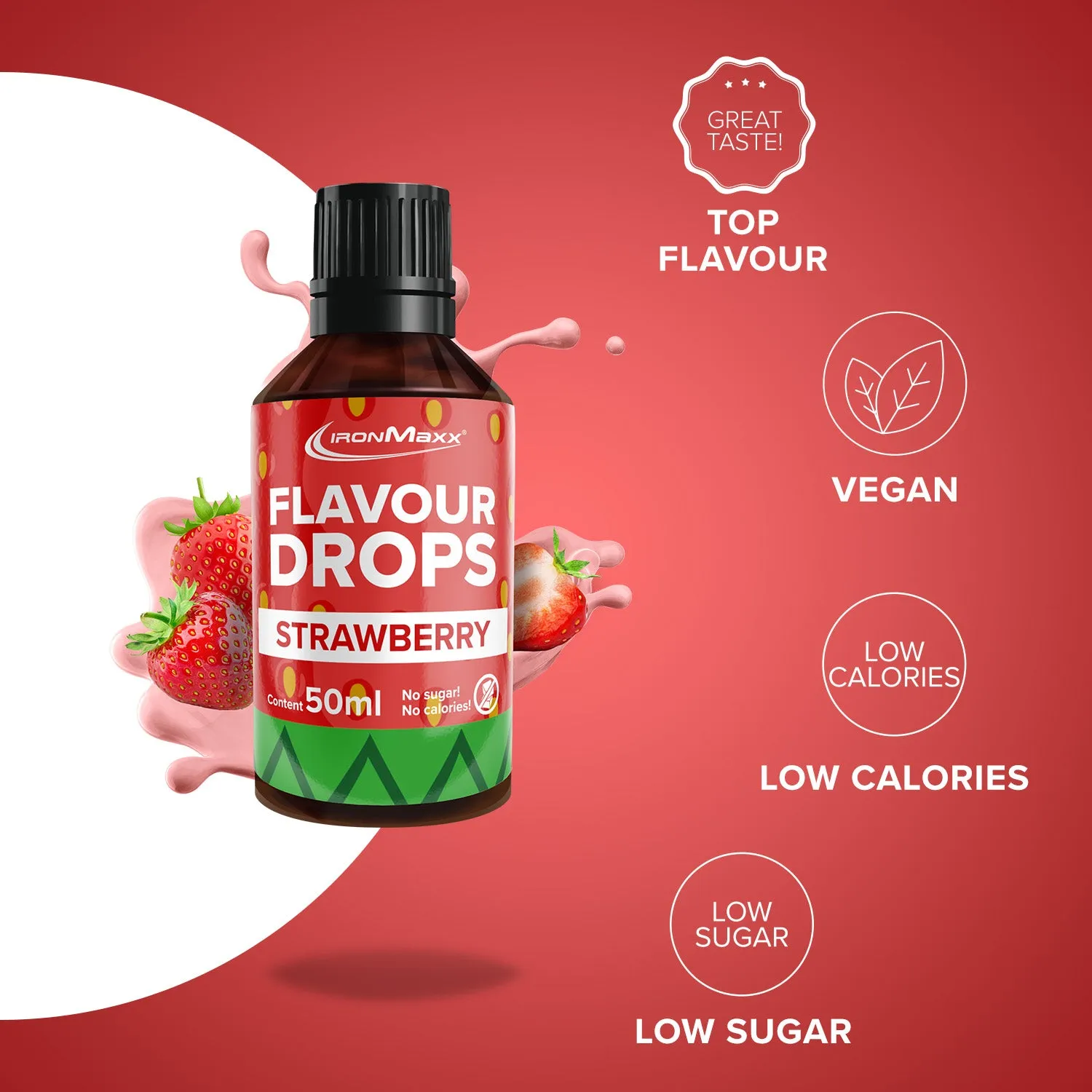 IronMaxx Flavour Drops Erdbeere 50ml zuckerfrei vegan
