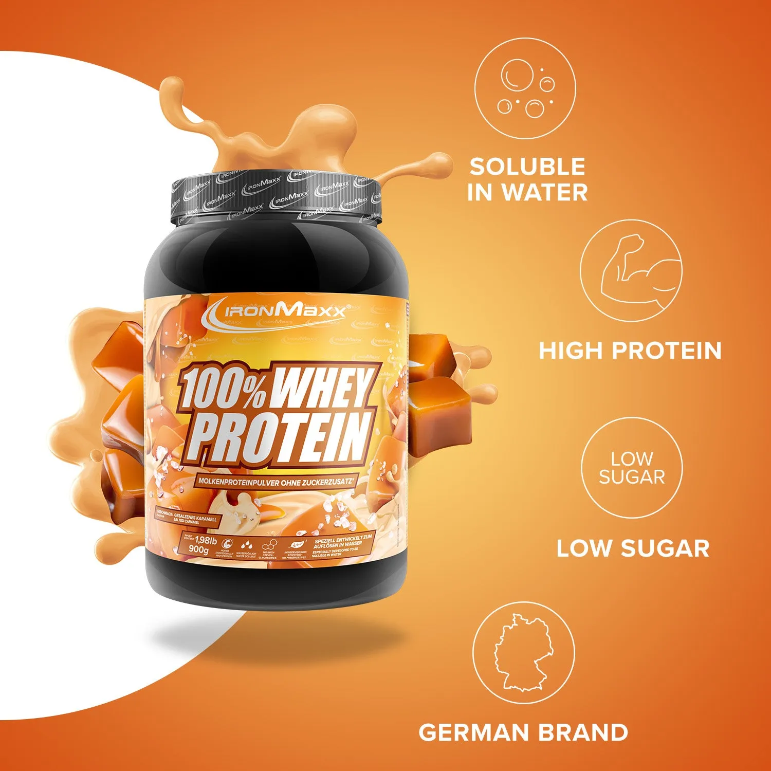 IronMaxx 100% Whey Protein Pulver 900g Salted Caramel