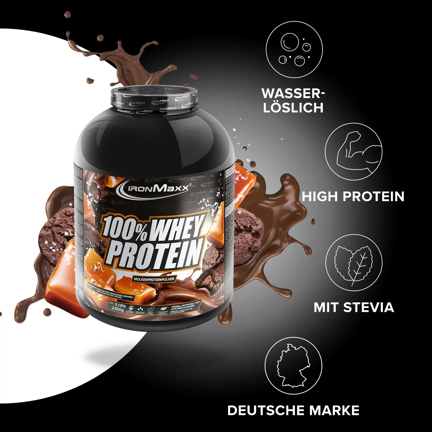 IronMaxx 100% Whey Protein 2350g Dark Cookies Salted Caramel zuckerfrei