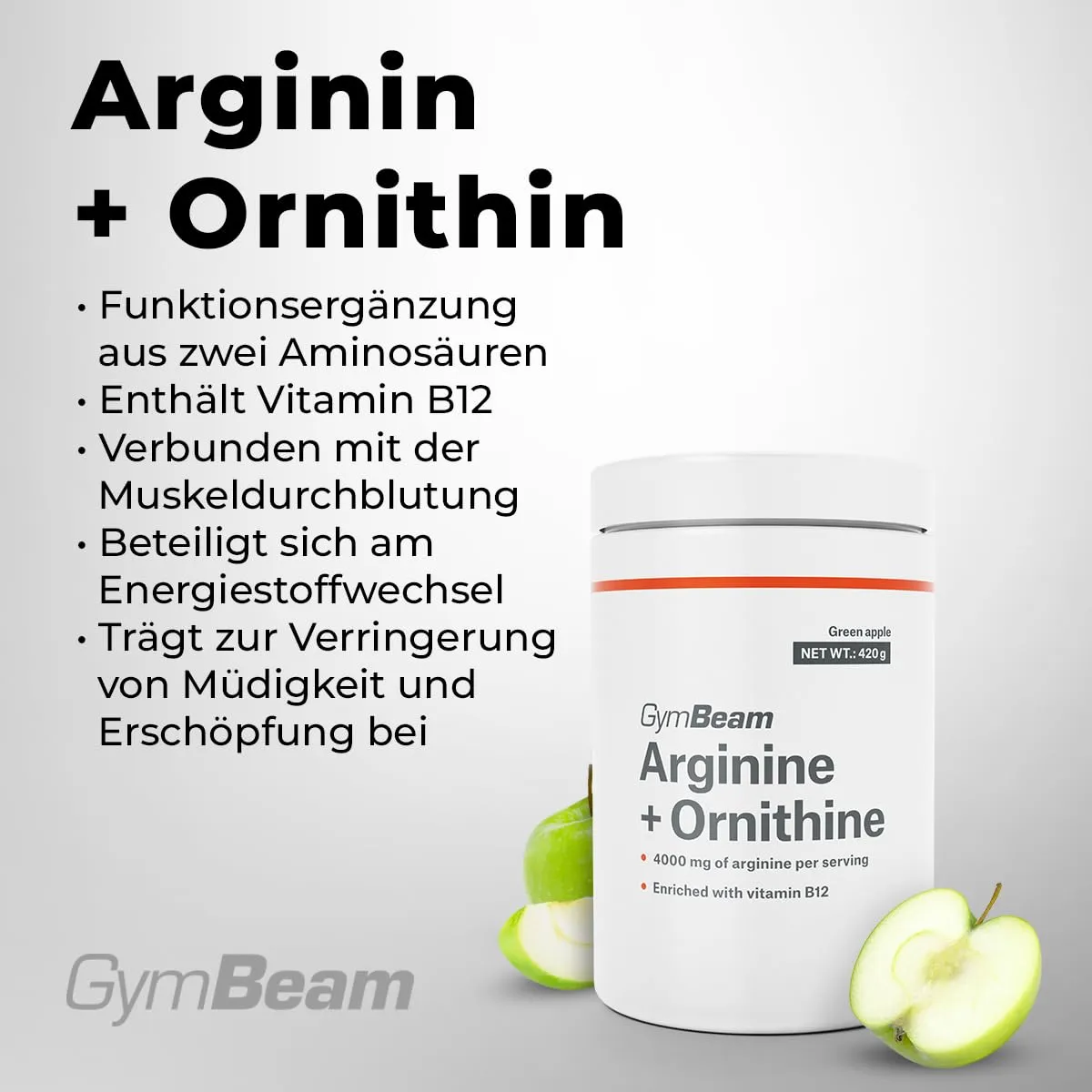 GymBeam L-Arginin + Ornithin 420 g Grüner Apfel