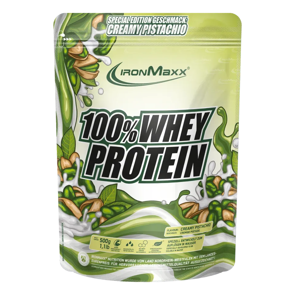 IronMaxx 100% Whey Proteinpulver 500g Creamy Pistazie zuckerfrei