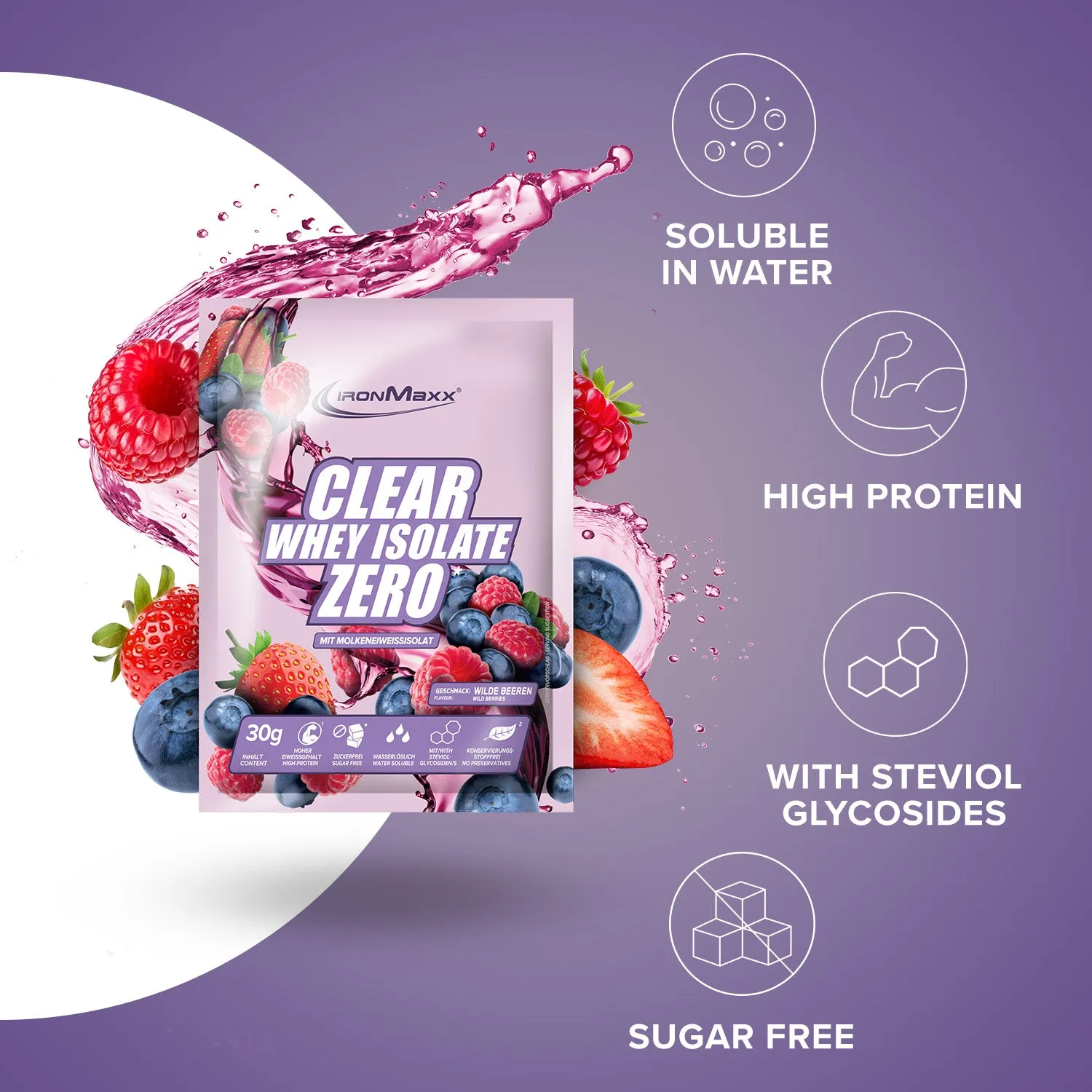 IronMaxx Clear Whey Isolate ZERO Wild Berries 30g erfrischend