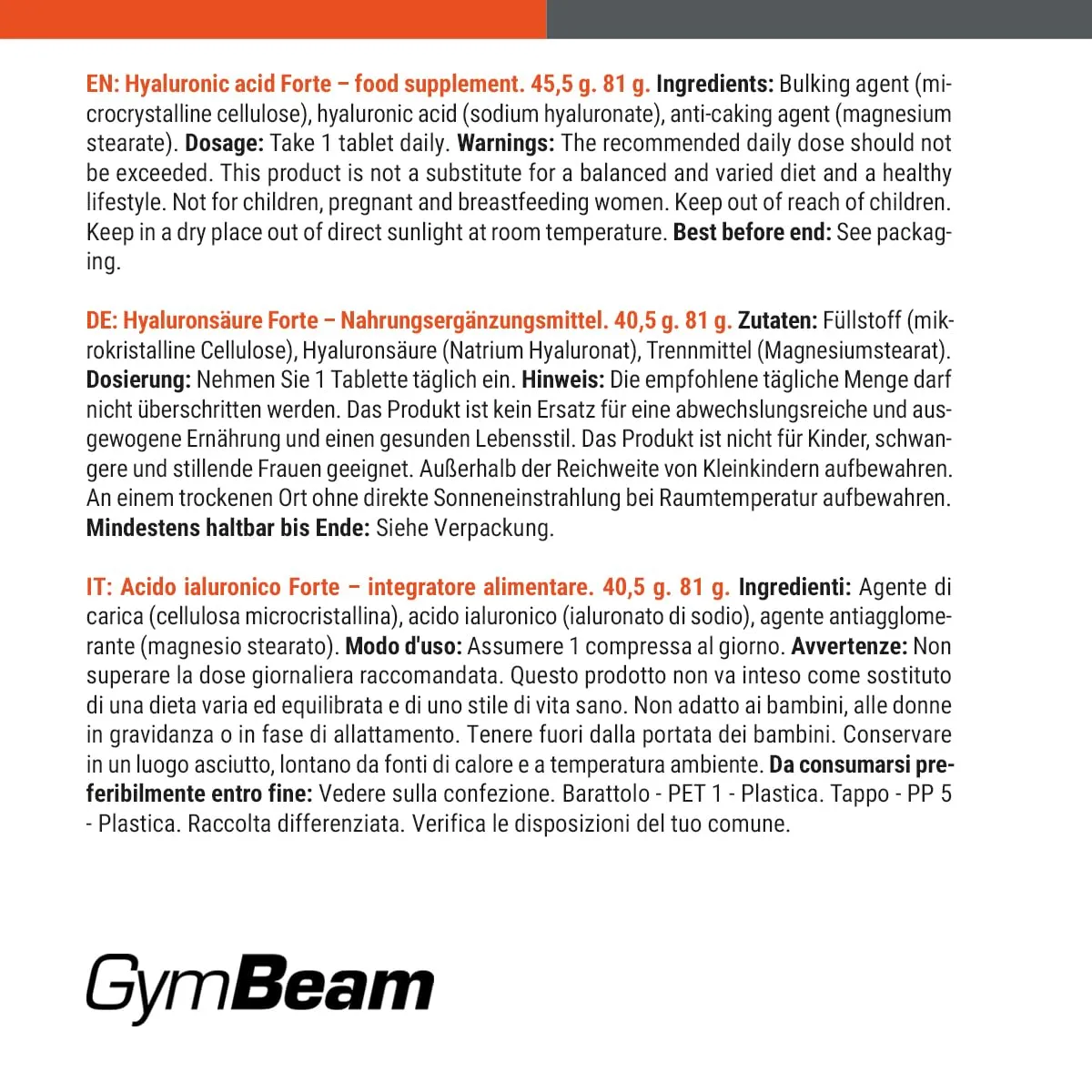 GymBeam Hyaluronsäure Forte Kapseln 90 Stück vegan