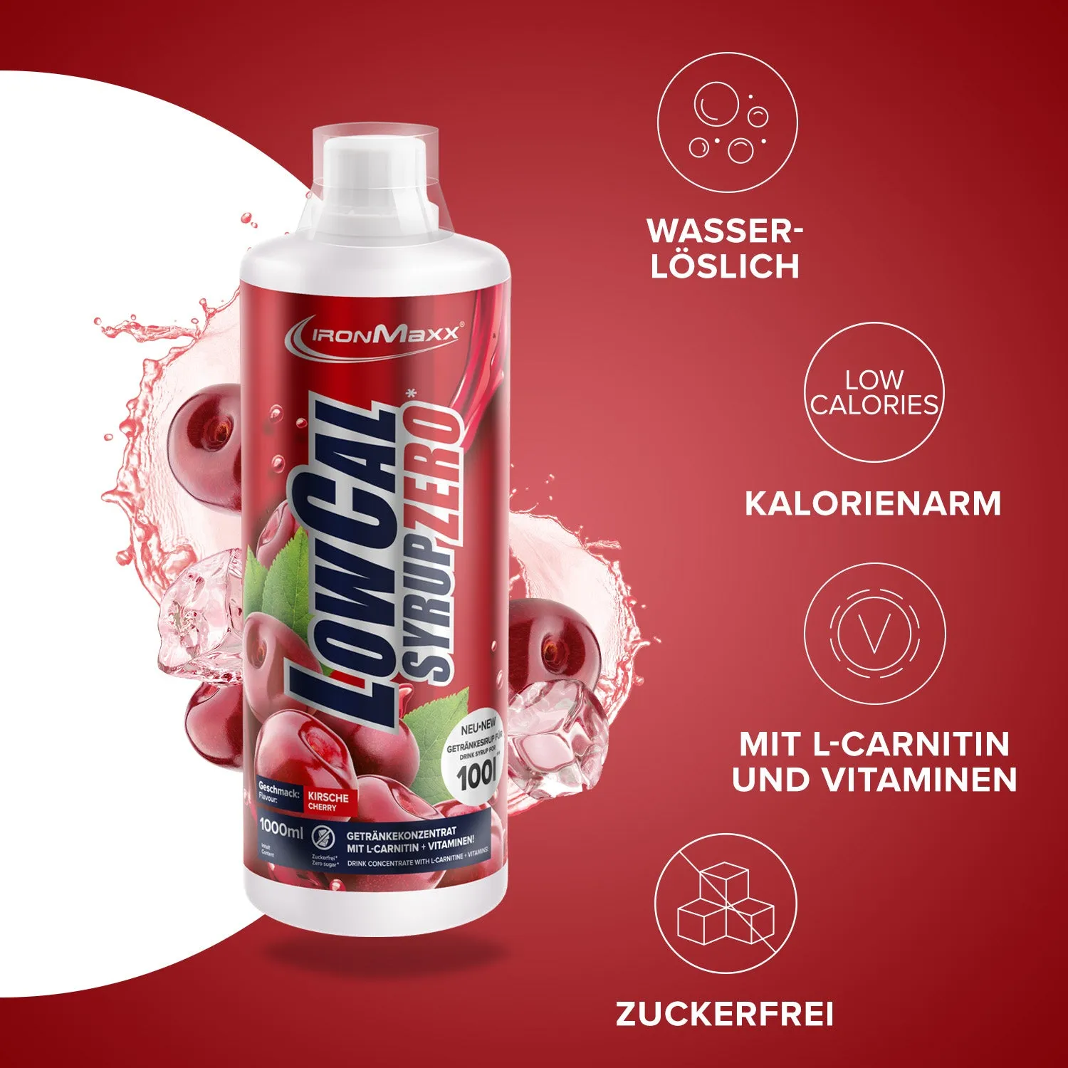 IronMaxx LowCal Syrup Zero 1000ml Kirsche